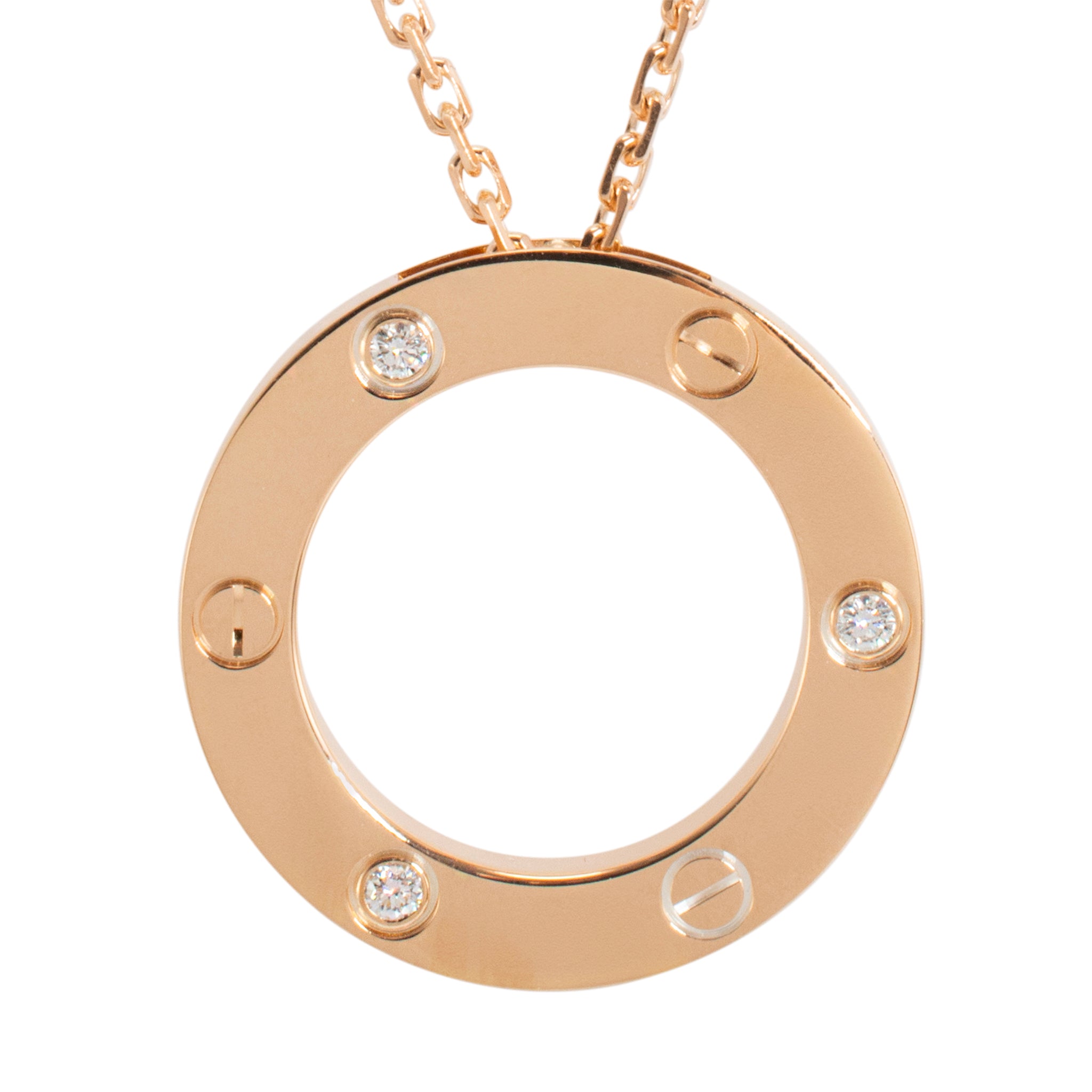 Cartier 18K Rose Gold Love Pendant 3 Diamonds Necklace