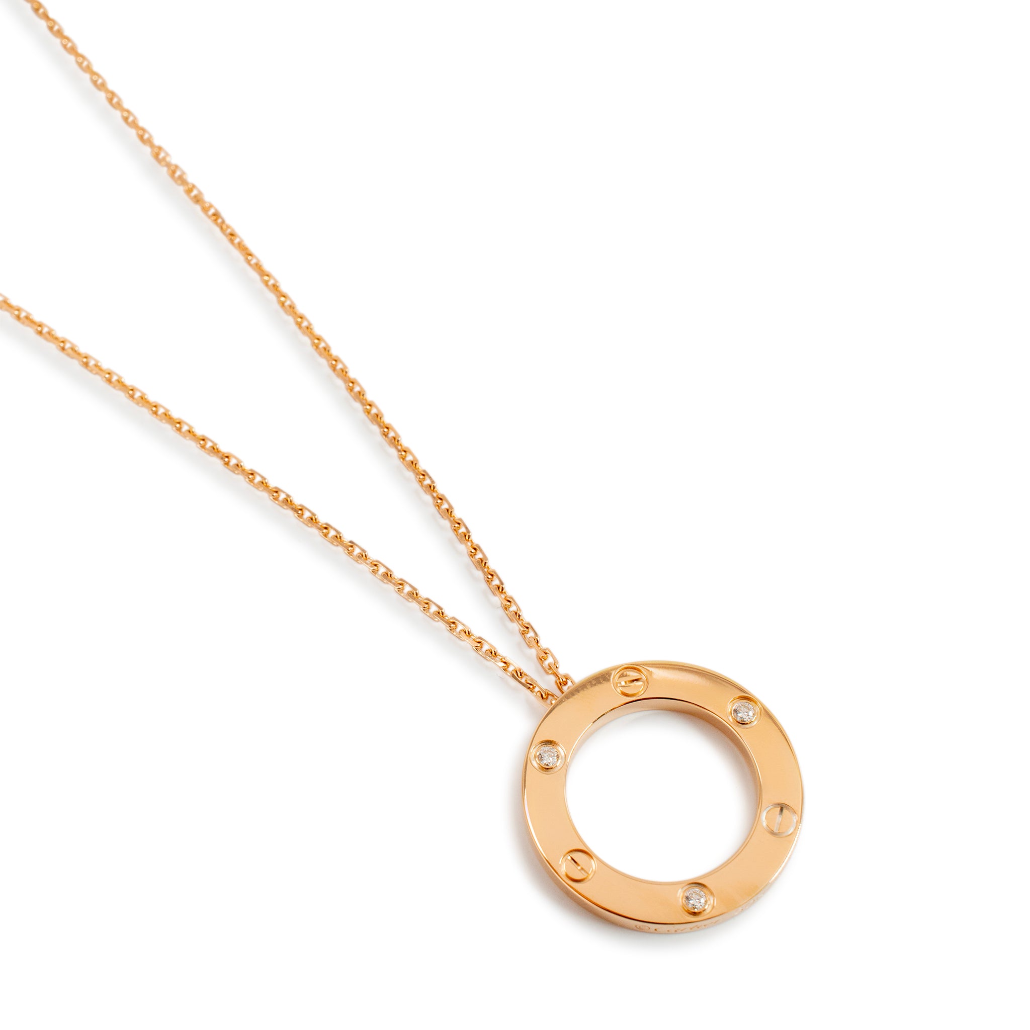 Cartier 18K Rose Gold Love Pendant 3 Diamonds Necklace
