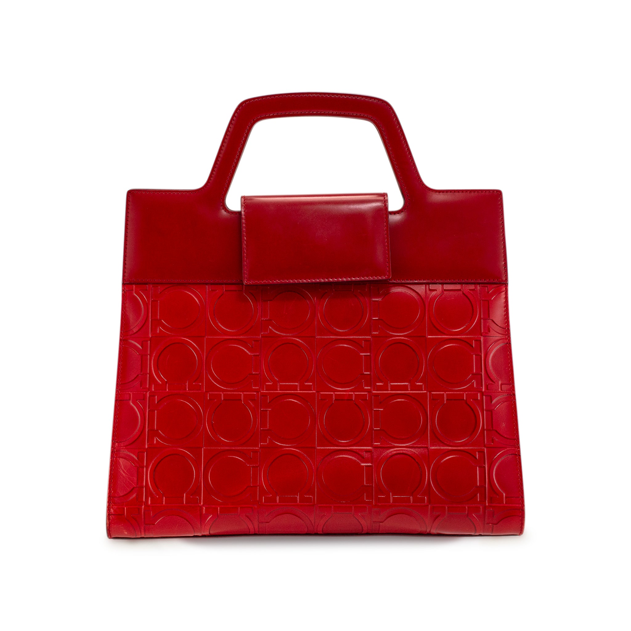 Vintage Salvatore Ferragamo Gancini Bw-21 1858 Red Leather Top Handle Handbag