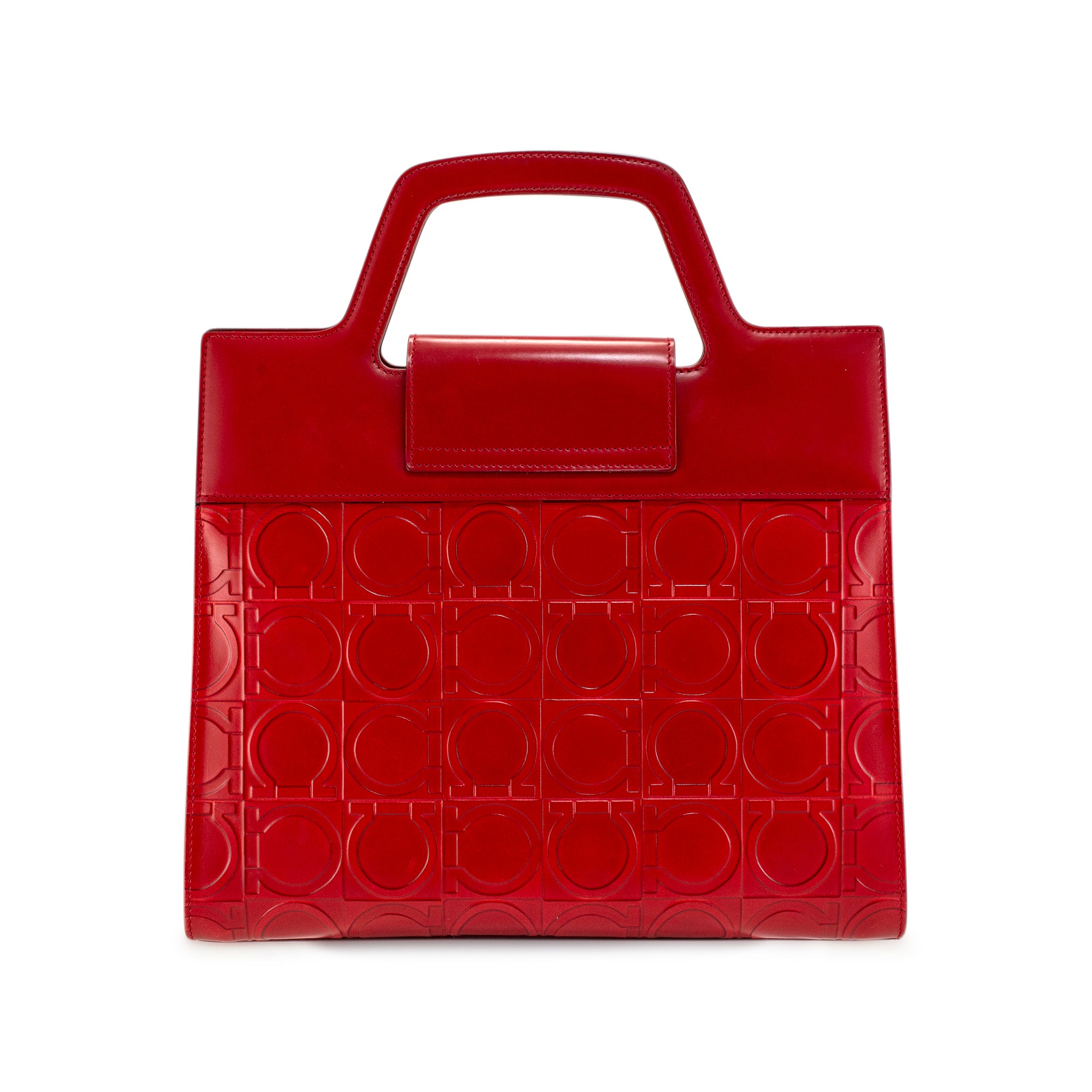 Vintage Salvatore Ferragamo Gancini Bw-21 1858 Red Leather Top Handle Handbag