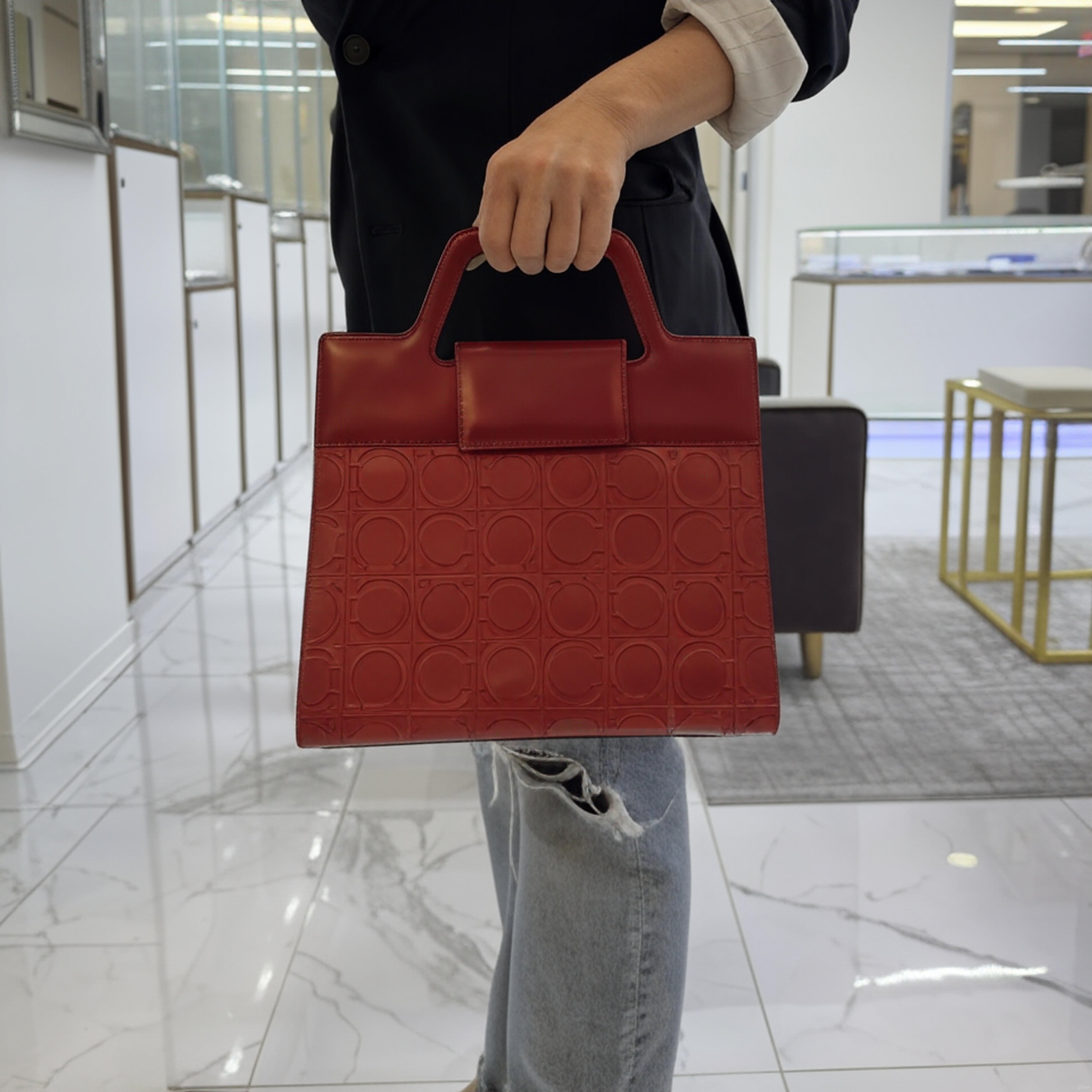 Vintage Salvatore Ferragamo Gancini Bw-21 1858 Red Leather Top Handle Handbag