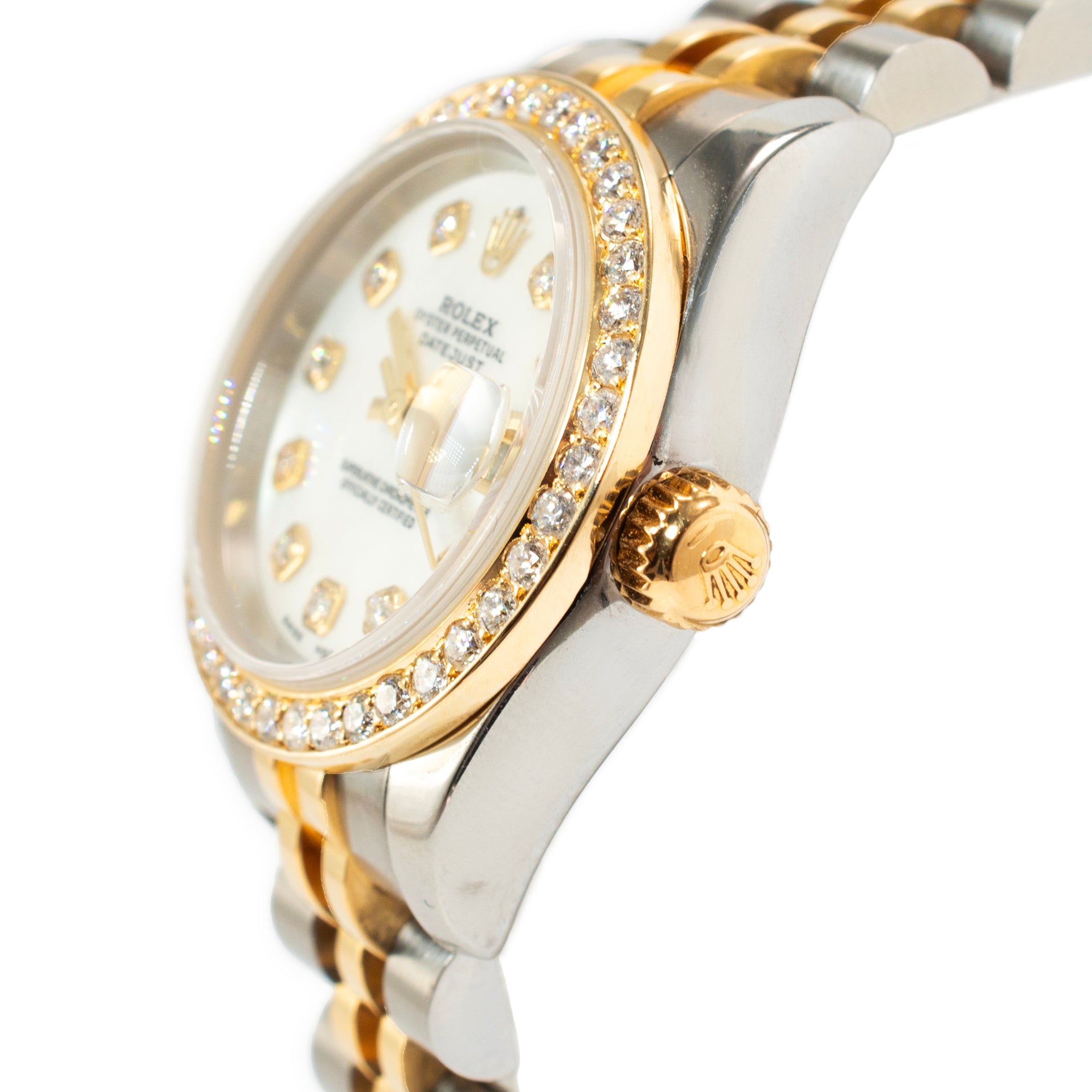 Rolex Lady Datejust 26MM 179173 Mop Diamond Bezel Jubilee Gold Steel Watch