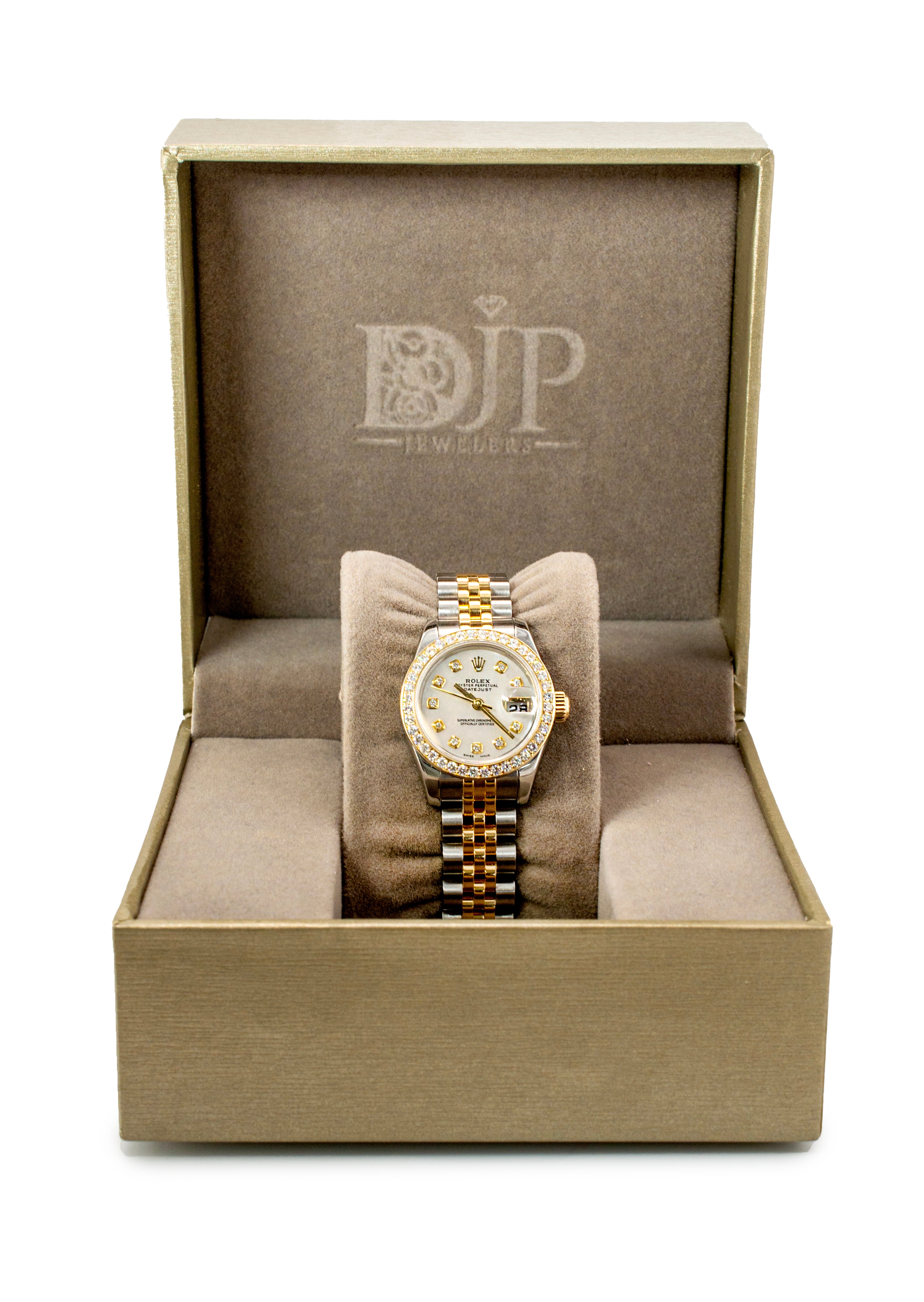 Rolex Lady Datejust 26MM 179173 Mop Diamond Bezel Jubilee Gold Steel Watch