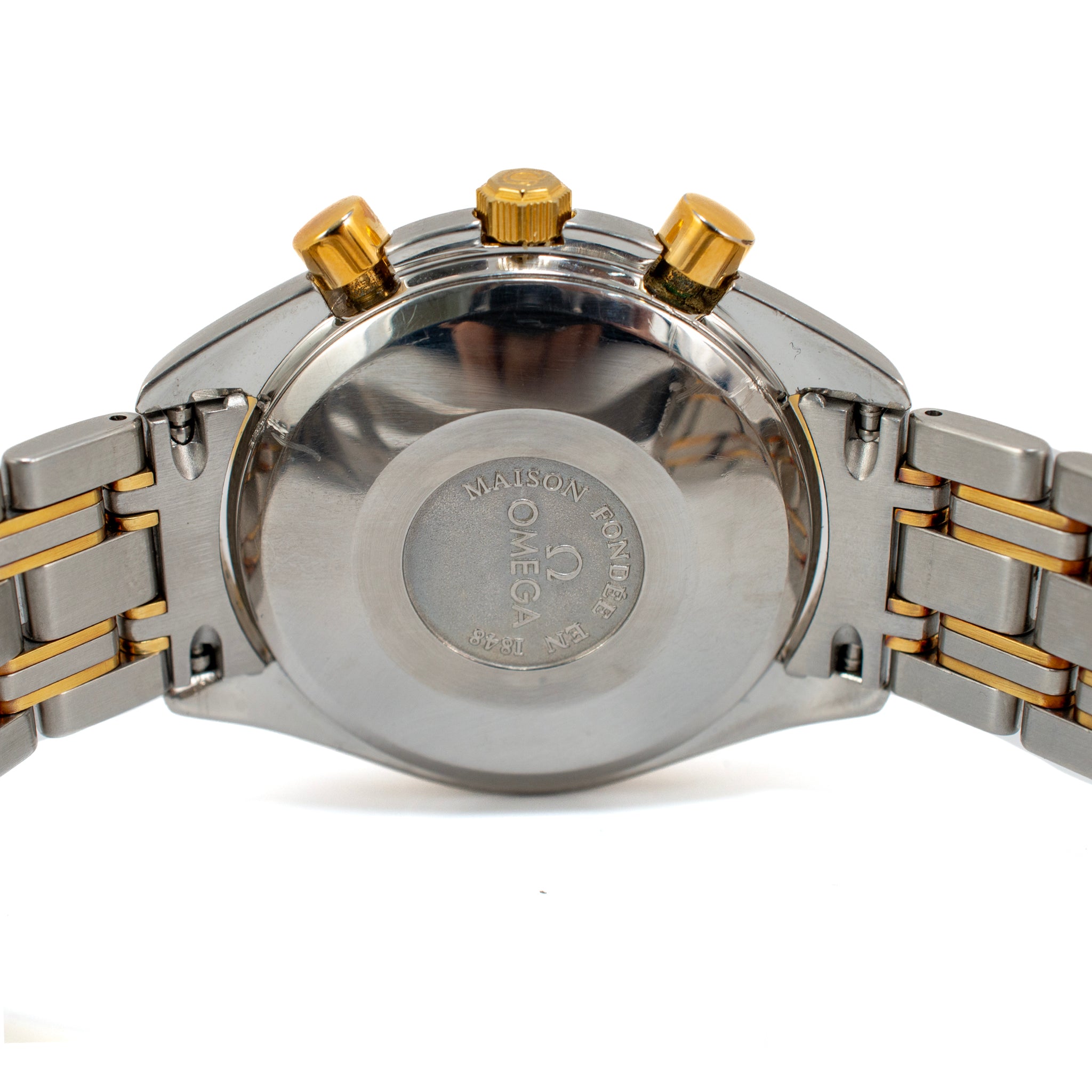Vintage Omega Speedmaster Moonphase 39MM 175.0034 White Roman Steel Gold Watch