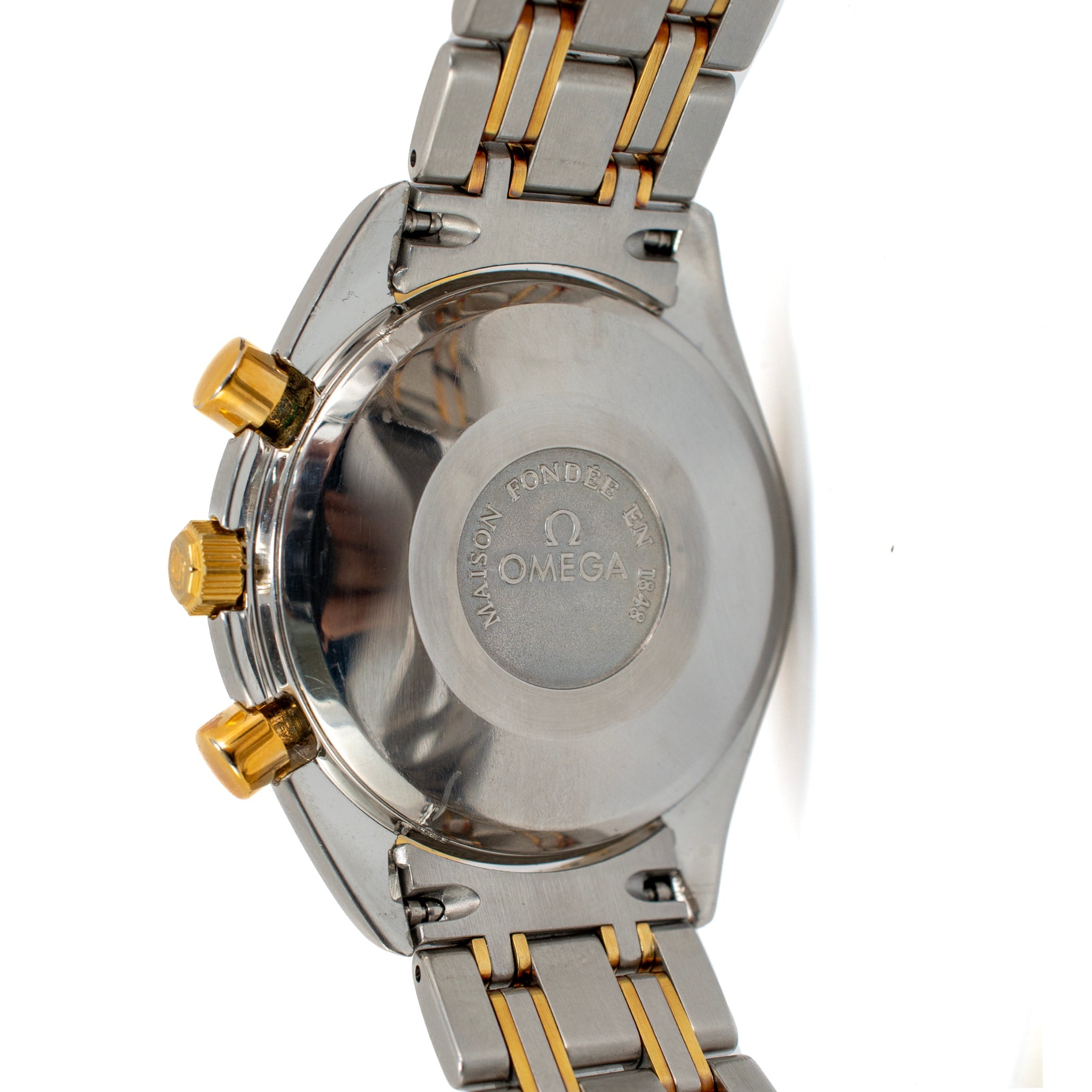 Vintage Omega Speedmaster Moonphase 39MM 175.0034 White Roman Steel Gold Watch