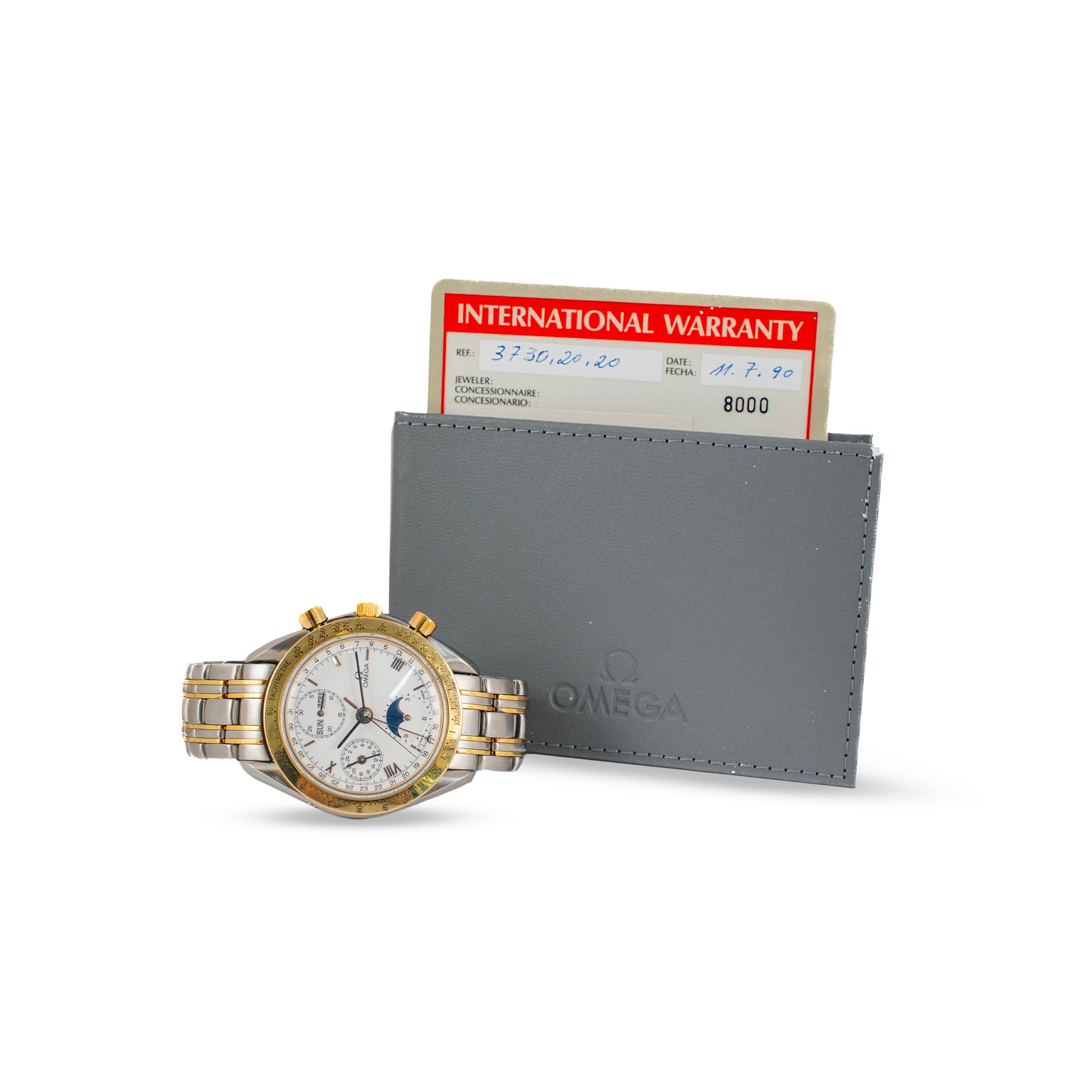 Vintage Omega Speedmaster Moonphase 39MM 175.0034 White Roman Steel Gold Watch