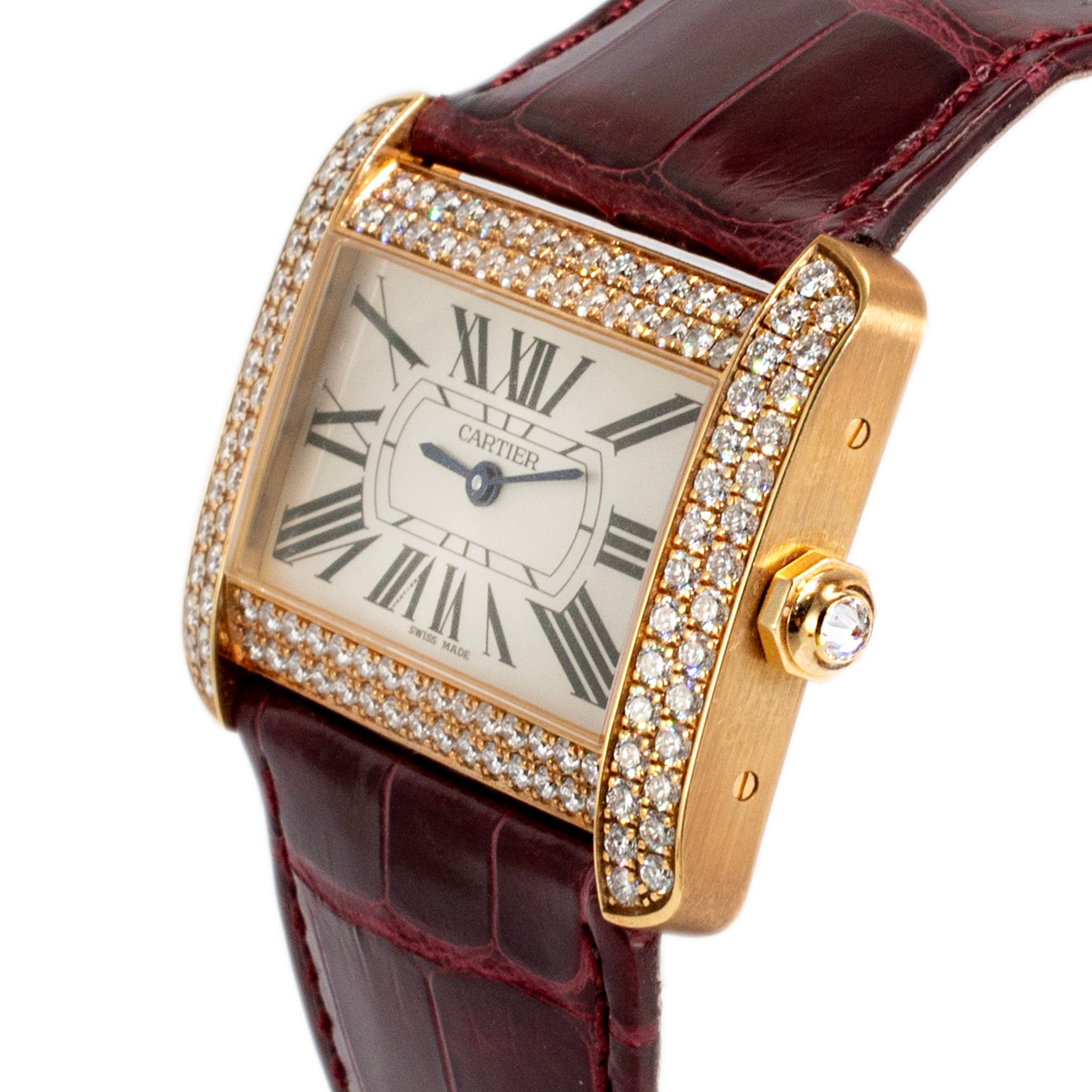 Cartier Tank Divan 38MM 2602 18K Yellow Gold Diamond Bezel Watch