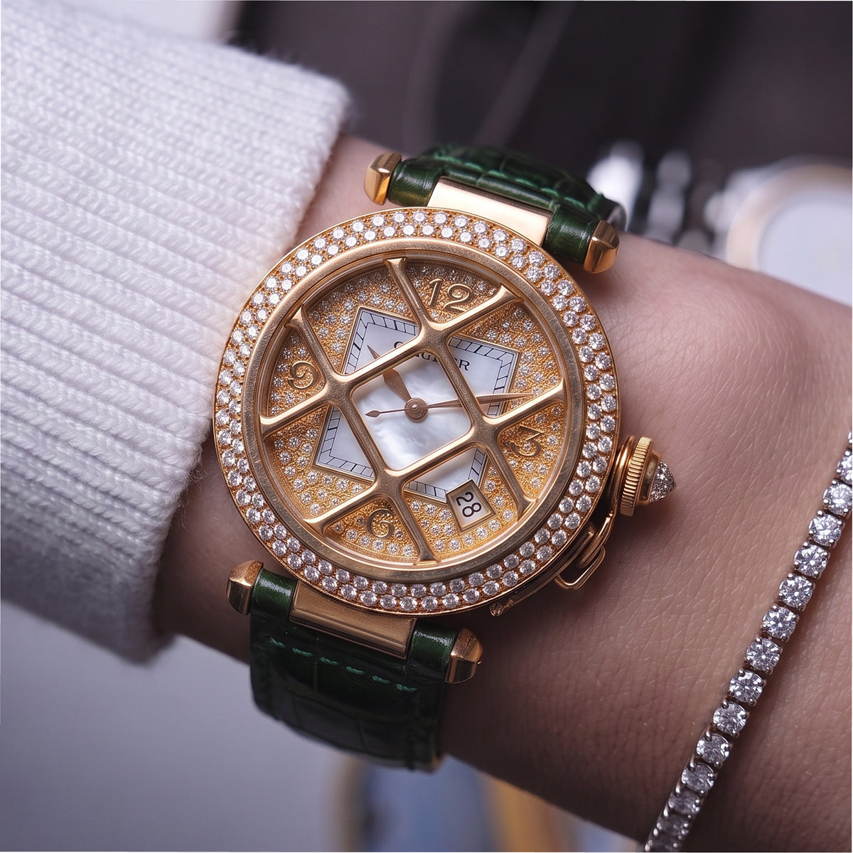 Cartier Pasha 38MM 2401 18K Yellow Gold Diamond Bezel Dial Automatic Watch