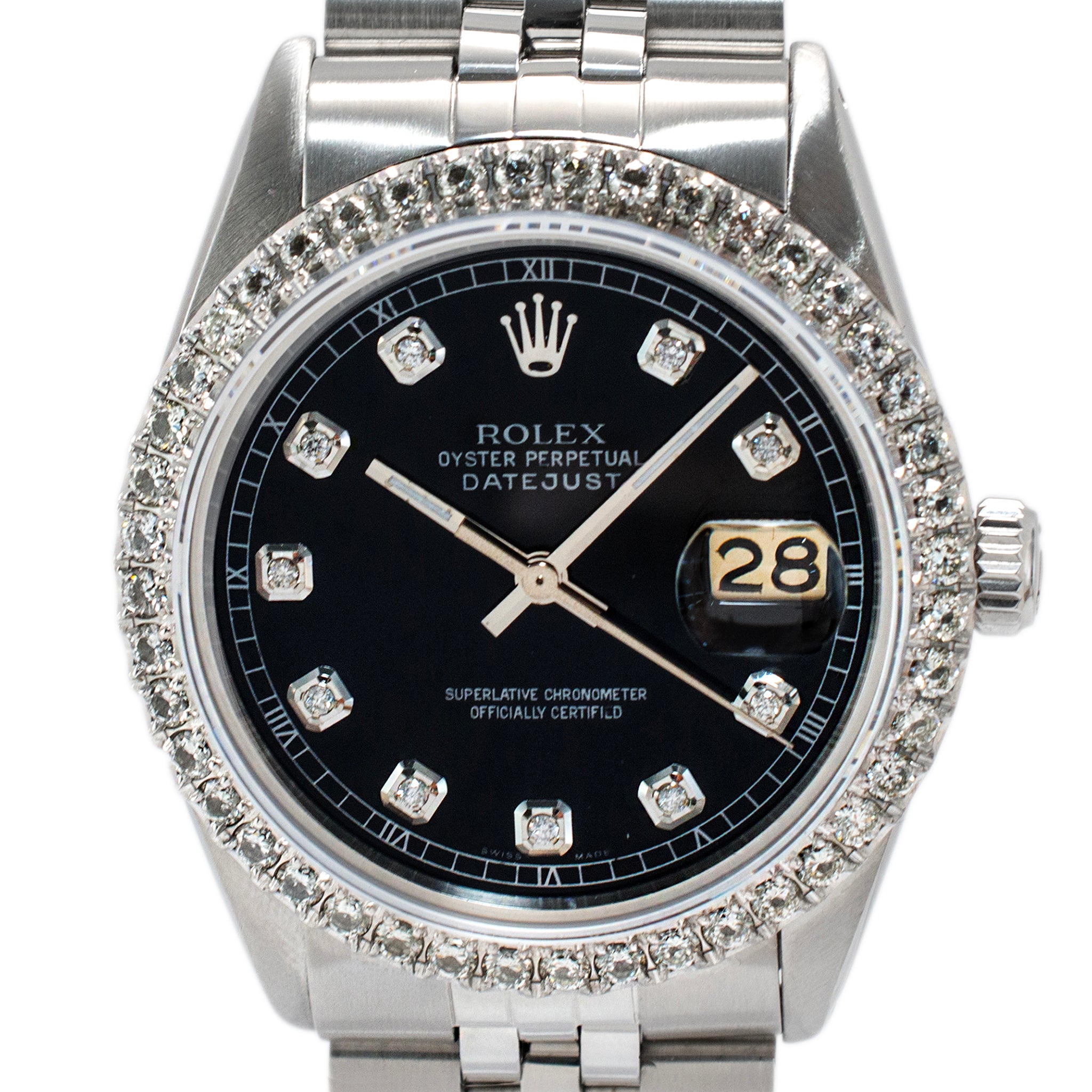 Rolex Datejust 36MM 16013 Black Diamond Black Dial Jubilee Stainless Steel Watch
