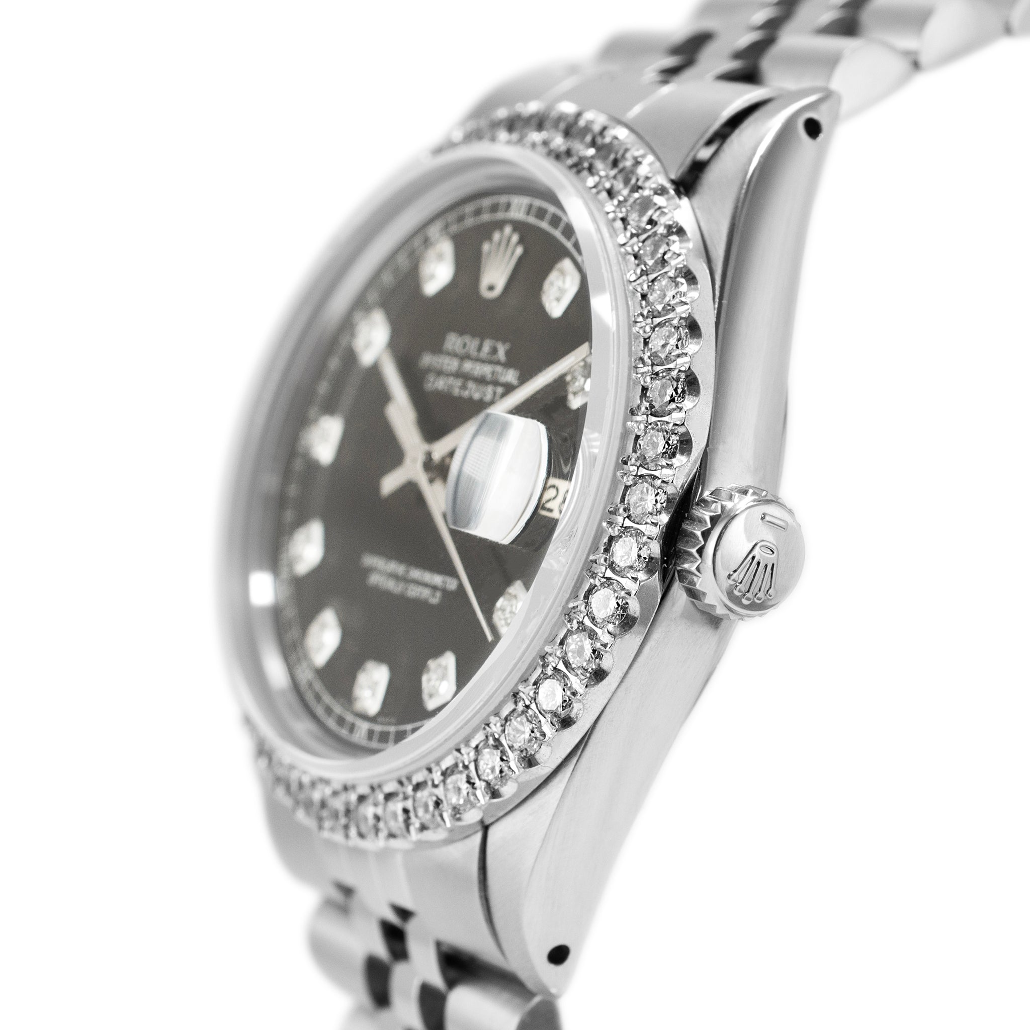 Rolex Datejust 36MM 16013 Black Diamond Black Dial Jubilee Stainless Steel Watch