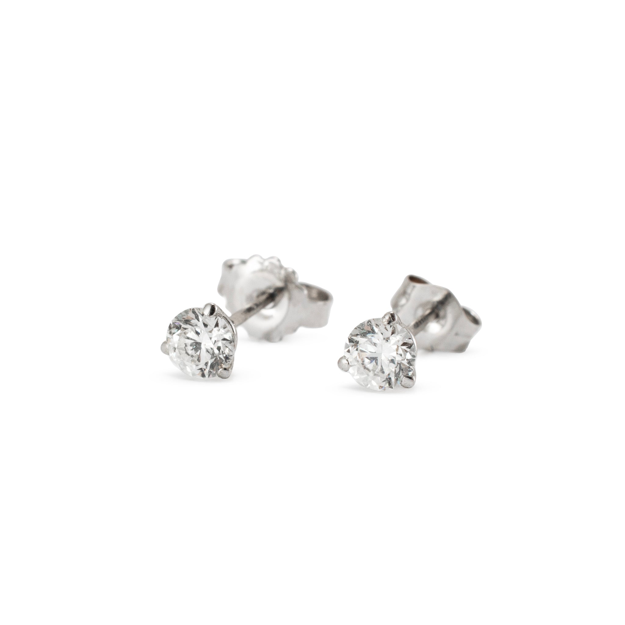 14K White Gold 0.50 CT Round Diamond 3-Prong Martini Set Petite Stud Earrings