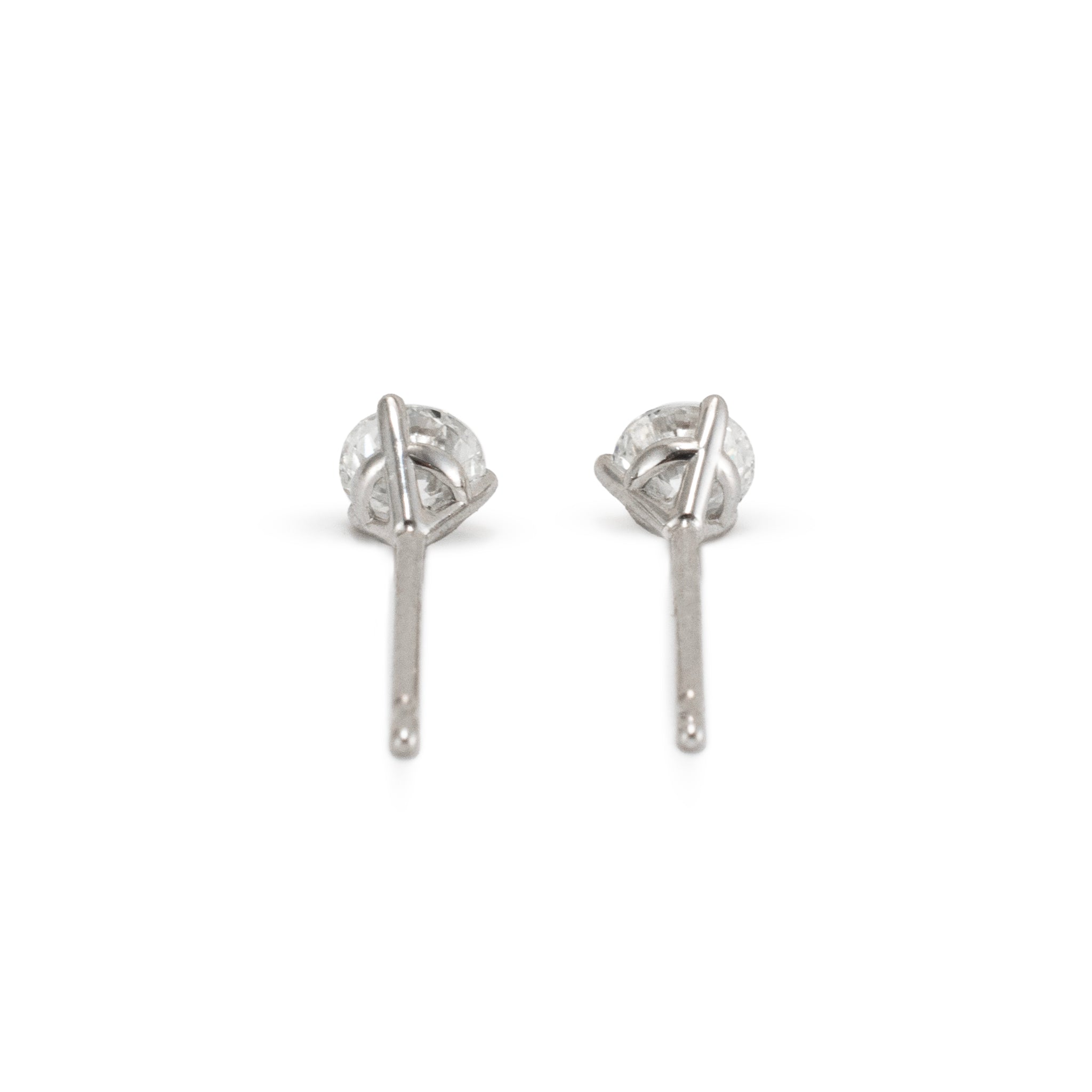 14K White Gold 0.50 CT Round Diamond 3-Prong Martini Set Petite Stud Earrings