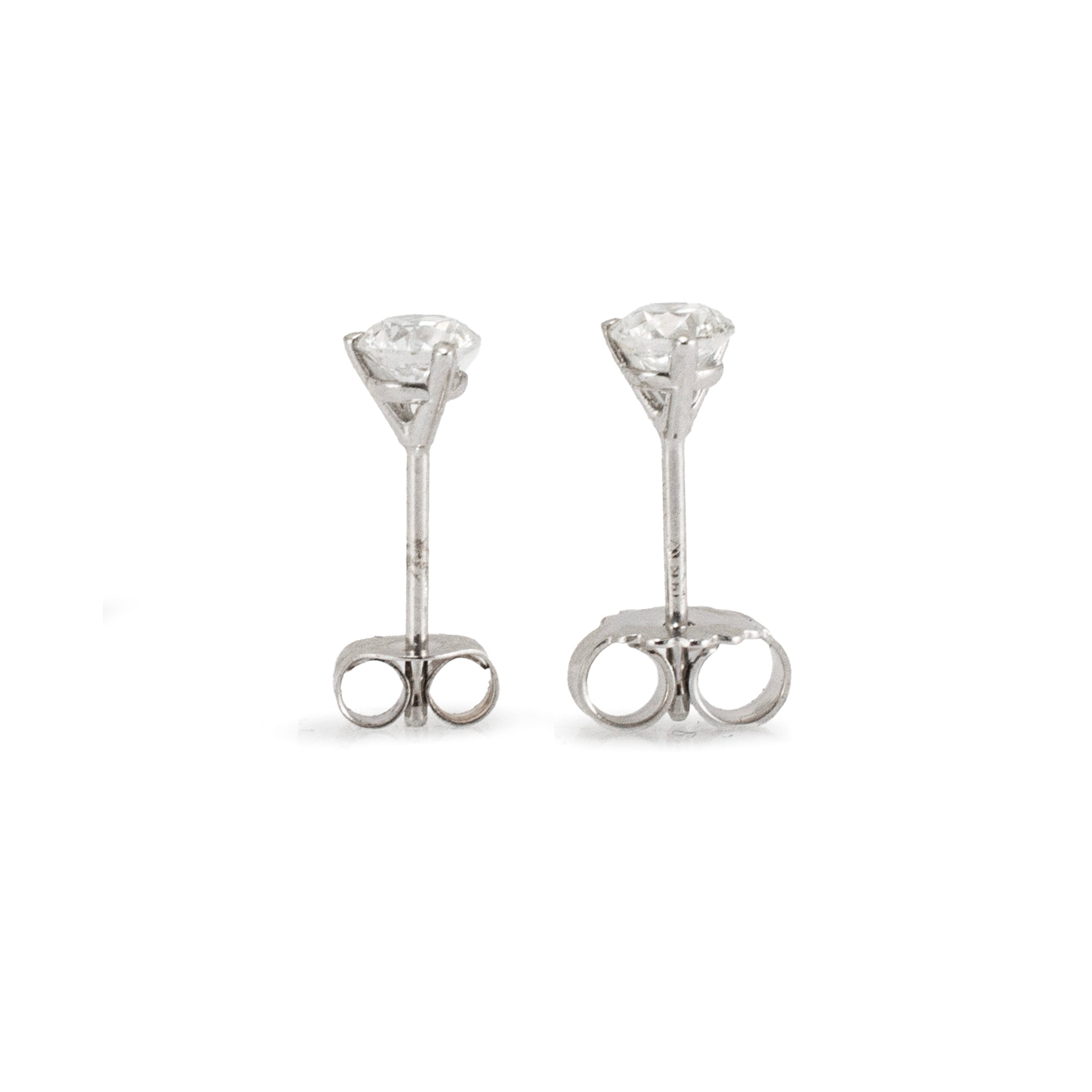 14K White Gold 0.50 CT Round Diamond 3-Prong Martini Set Petite Stud Earrings