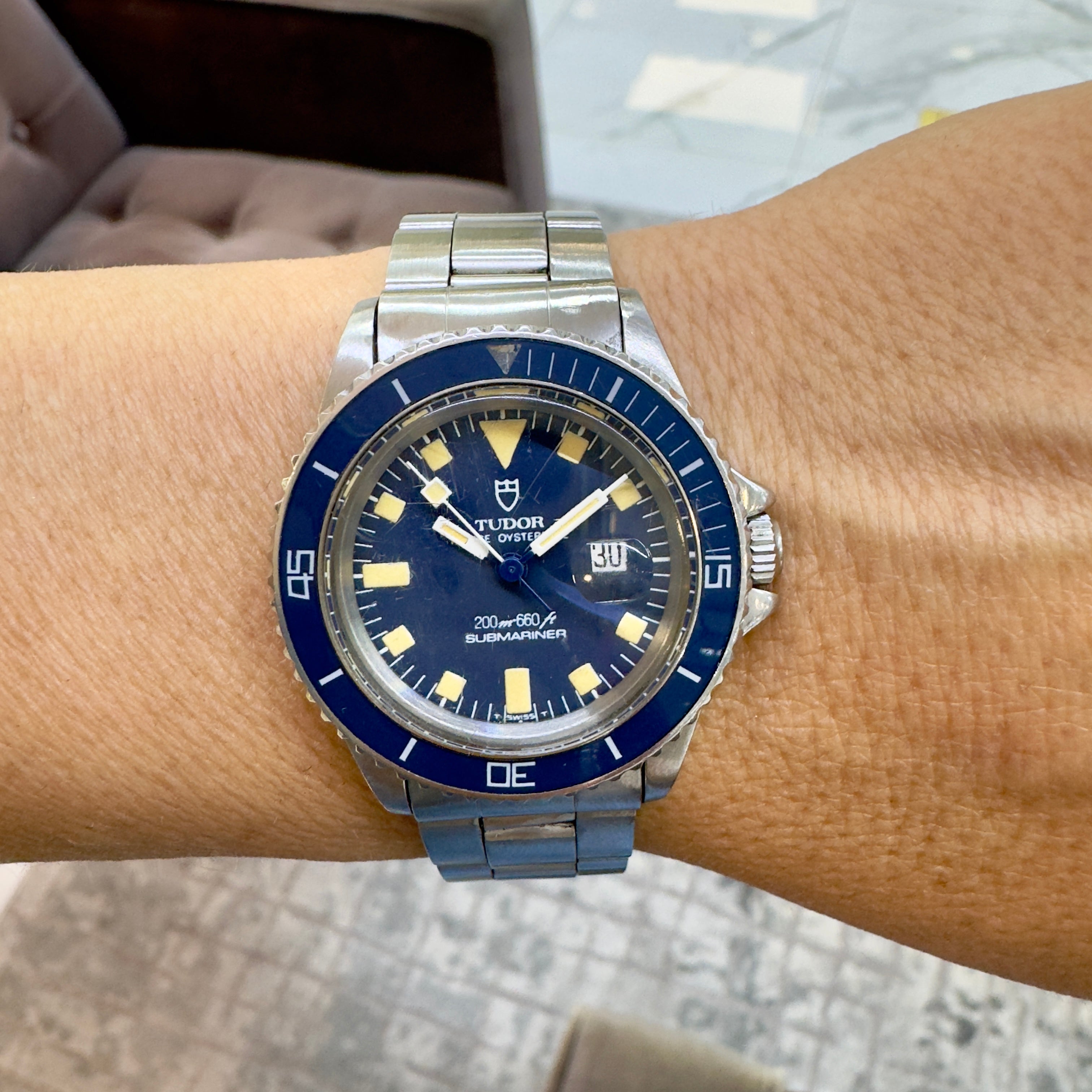 Vintage 1982 Tudor Prince Oysterdate Mini Submariner 33MM 94400 Blue Steel Watch