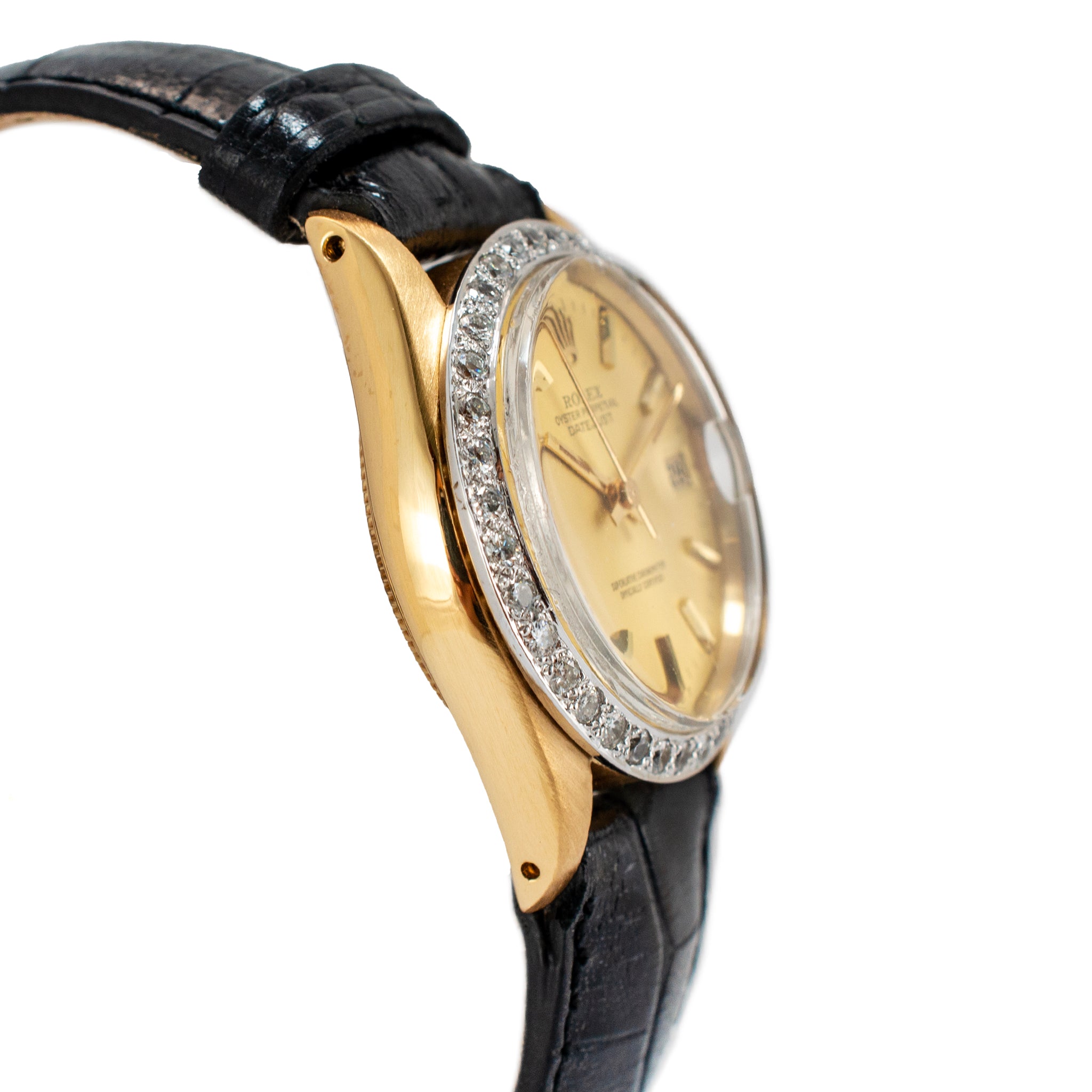 1981 Rolex Datejust 31MM 6827 Mid Size 18K Yellow Gold Diamond Bezel Watch