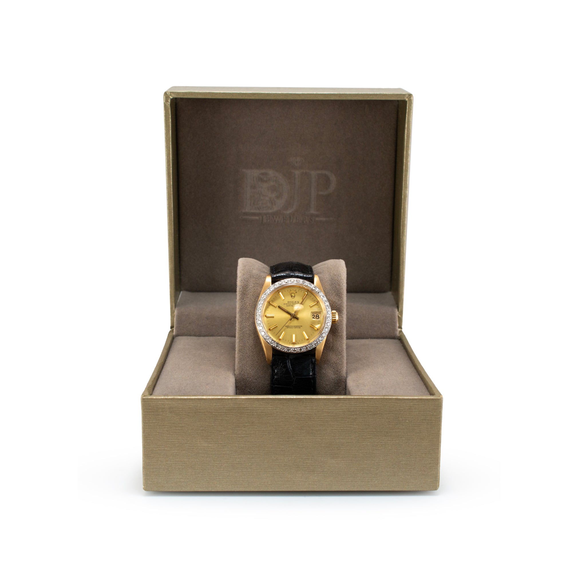 1981 Rolex Datejust 31MM 6827 Mid Size 18K Yellow Gold Diamond Bezel Watch