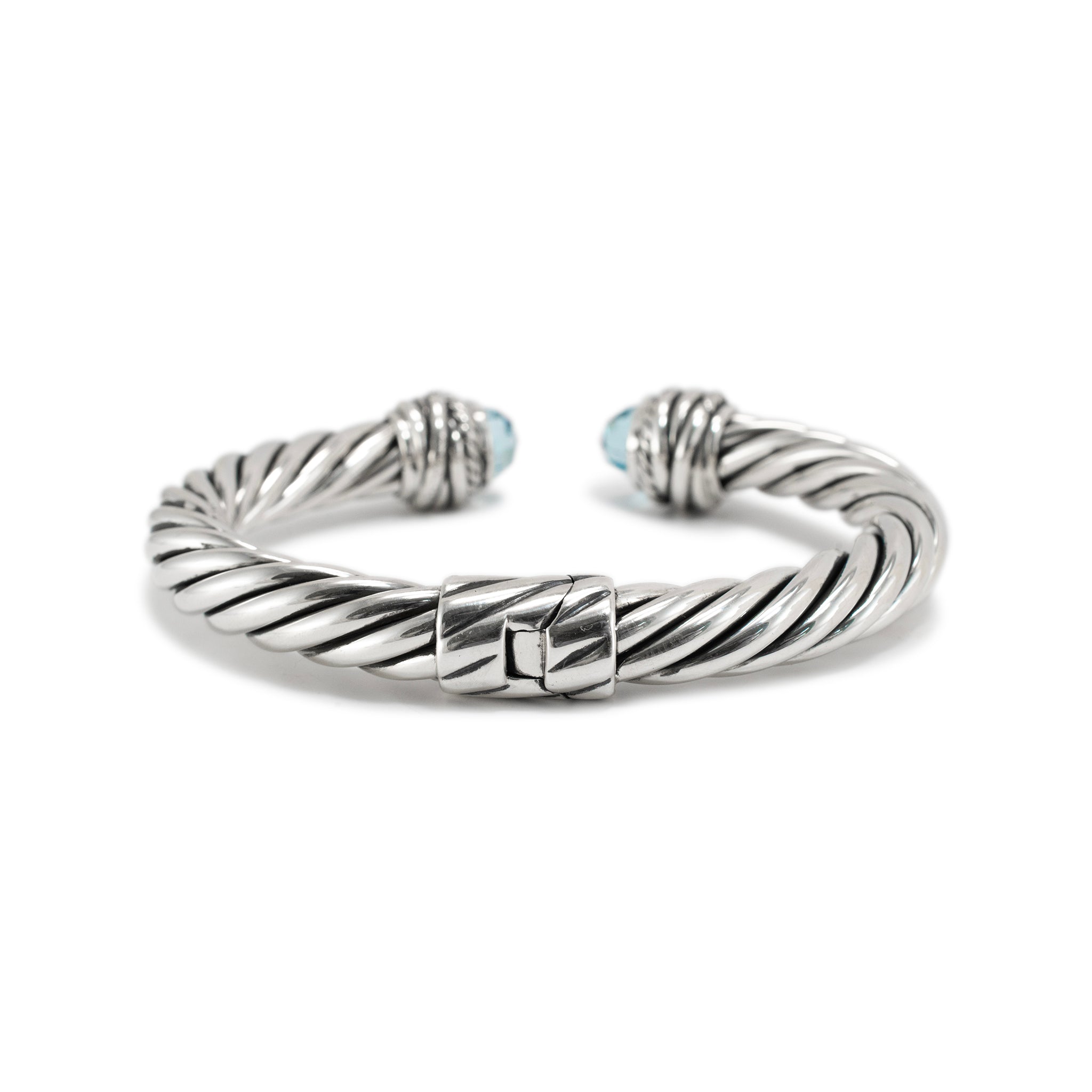 David Yurman 925 Sterling Silver Topaz & Diamond Classic Cable Bracele