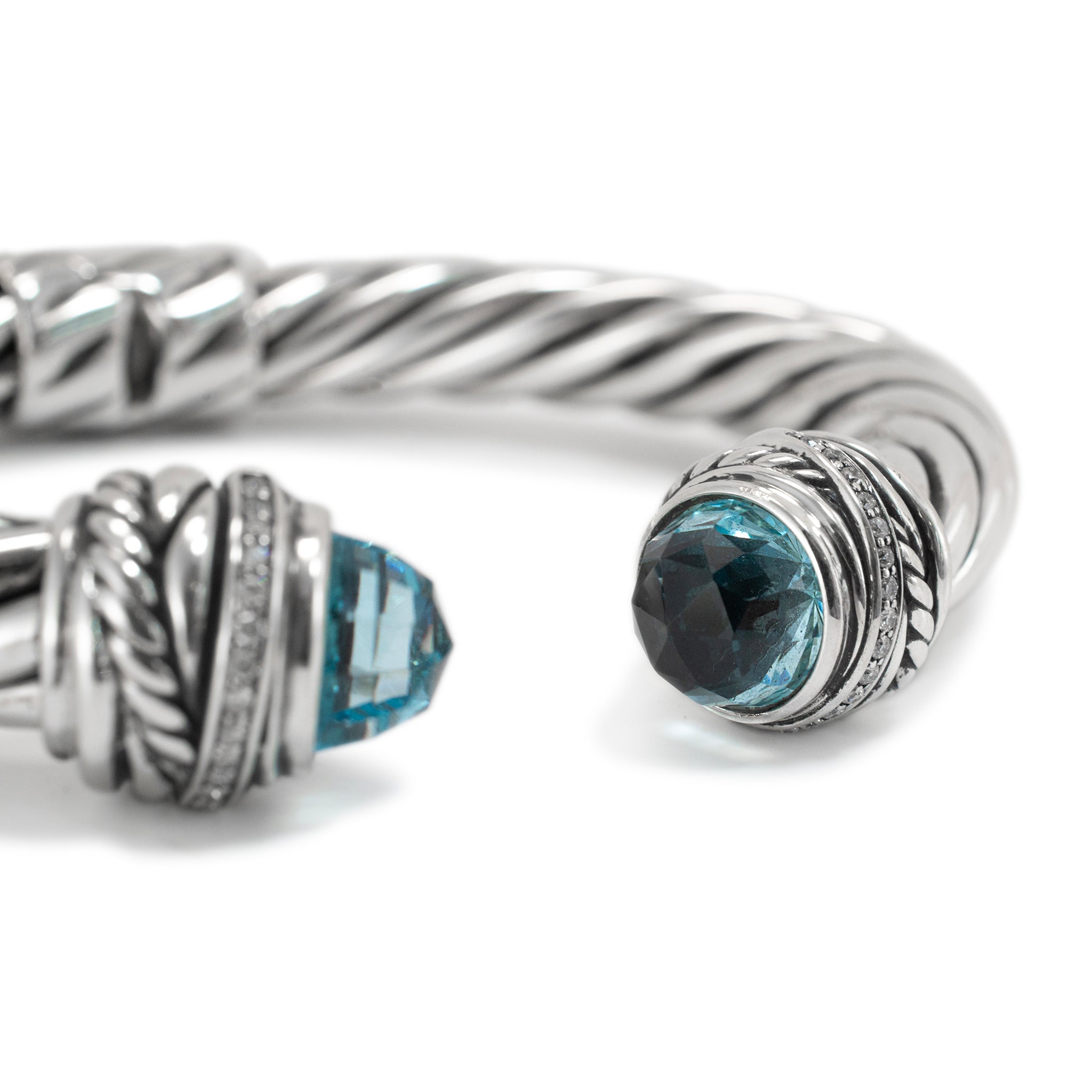 David Yurman 925 Sterling Silver Topaz & Diamond Classic Cable Bracele