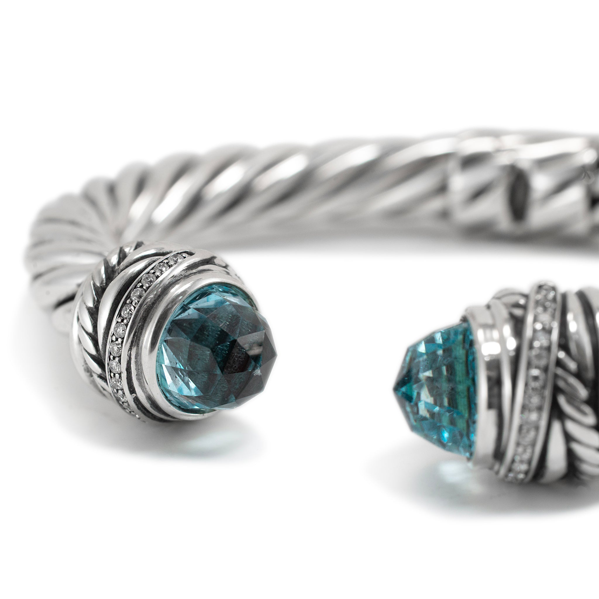 David Yurman 925 Sterling Silver Topaz & Diamond Classic Cable Bracele