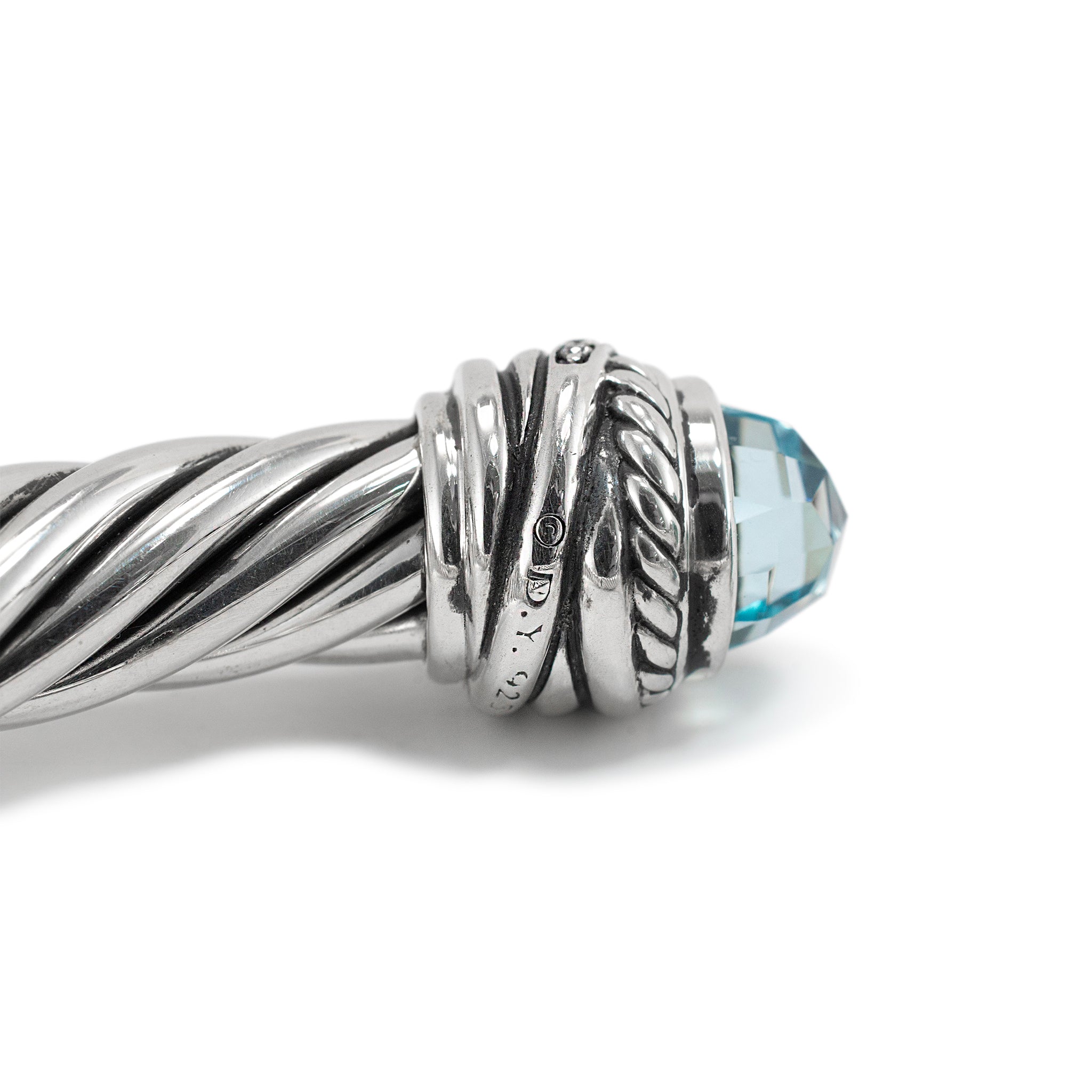 David Yurman 925 Sterling Silver Topaz & Diamond Classic Cable Bracele