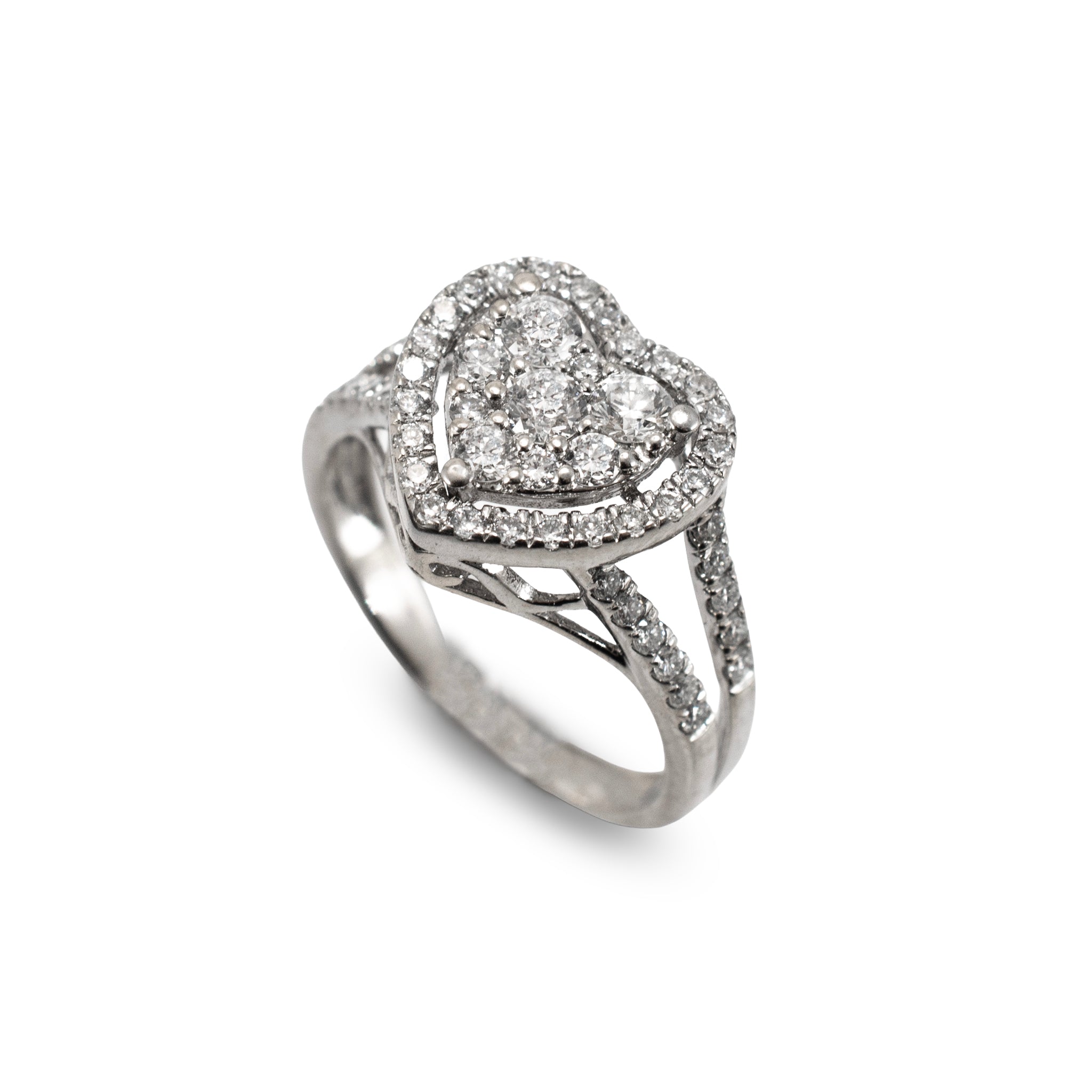 14K White Gold 1.00ct Lab Grown Diamond Heart Shape Cluster Engagement Ring