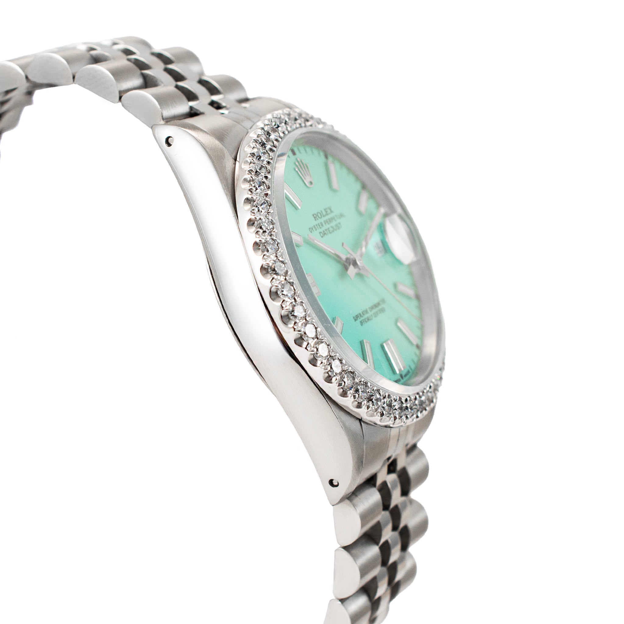 Ladies Rolex Datejust 36MM 16233 Turquise Blue Dial Diamond Bezel Steel Watch