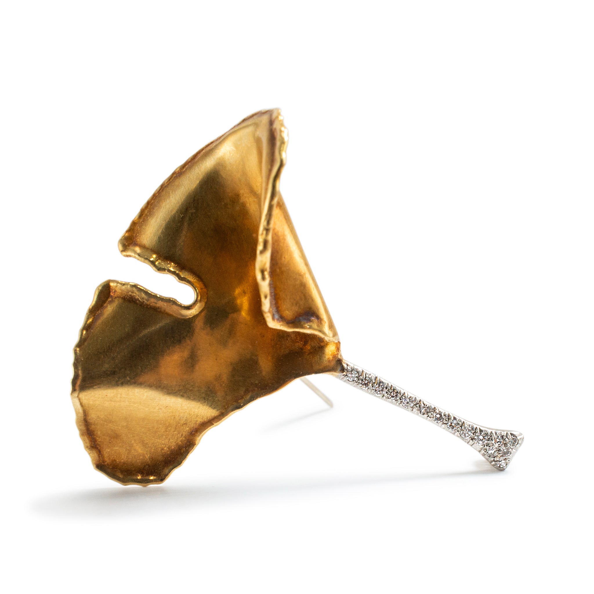 Vintage Retro Tiffany & Co. Platinum 18K Gold Diamond Iconic Ginkgo Leaf Pin