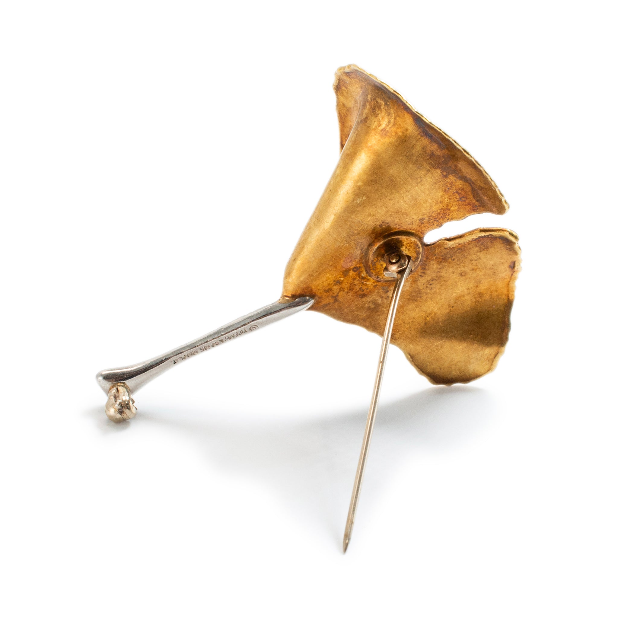 Vintage Retro Tiffany & Co. Platinum 18K Gold Diamond Iconic Ginkgo Leaf Pin