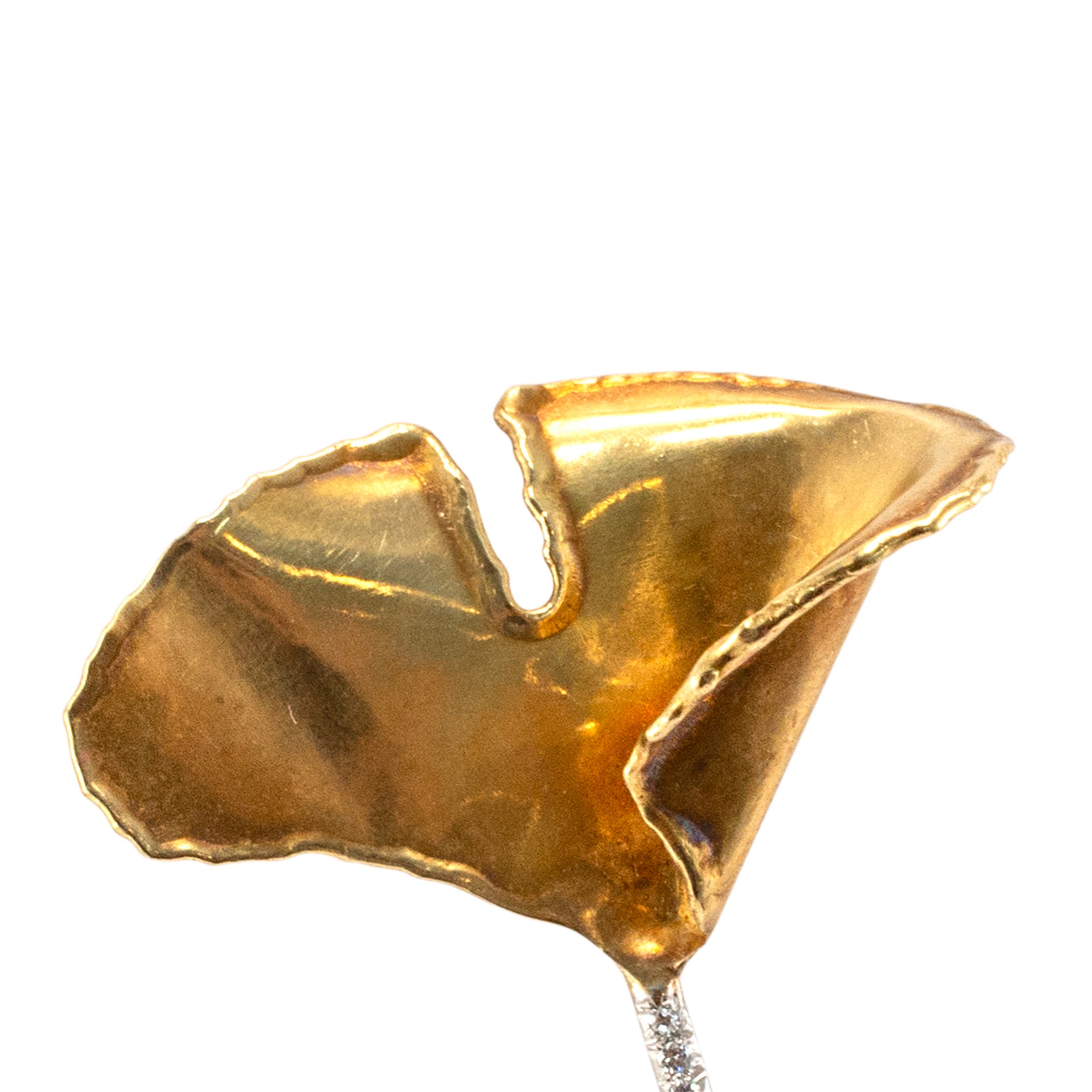 Vintage Retro Tiffany & Co. Platinum 18K Gold Diamond Iconic Ginkgo Leaf Pin