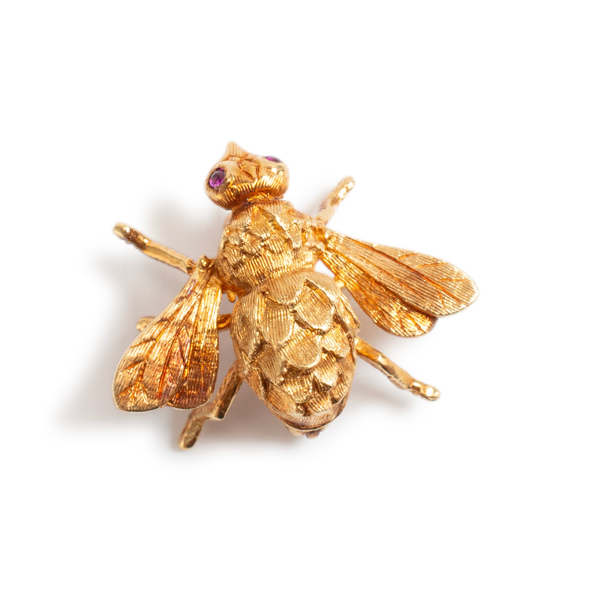 Vintage Herbert Rosenthal 18K Yellow Gold Ruby Eyes Bumble Bee Pin
