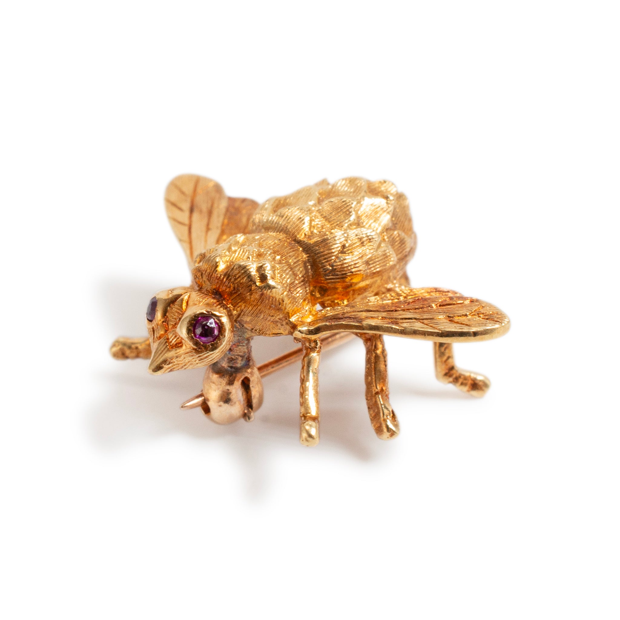 Vintage Herbert Rosenthal 18K Yellow Gold Ruby Eyes Bumble Bee Pin