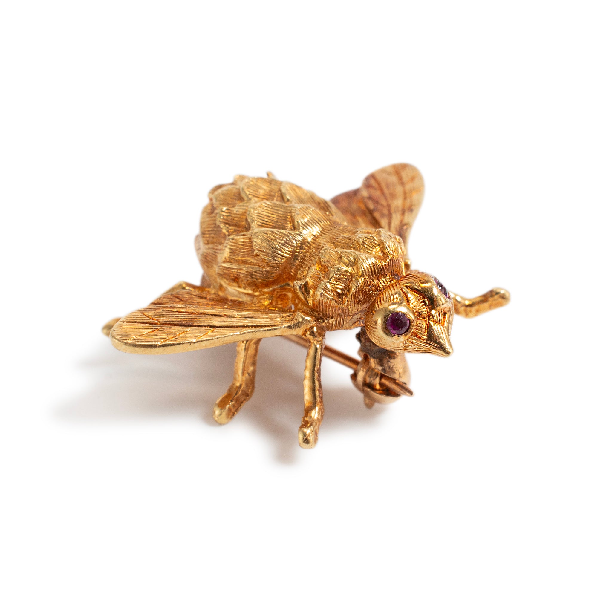 Vintage Herbert Rosenthal 18K Yellow Gold Ruby Eyes Bumble Bee Pin