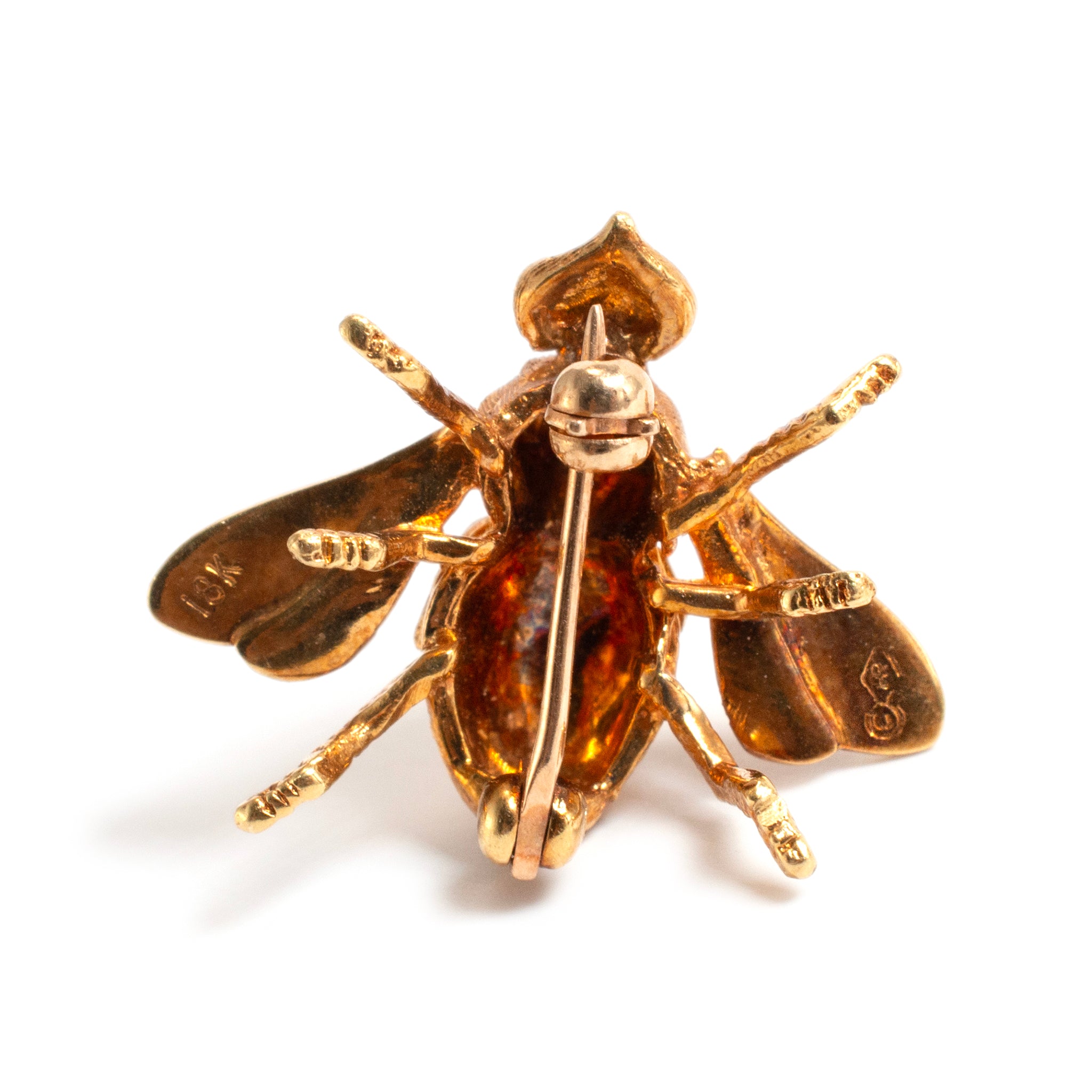 Vintage Herbert Rosenthal 18K Yellow Gold Ruby Eyes Bumble Bee Pin