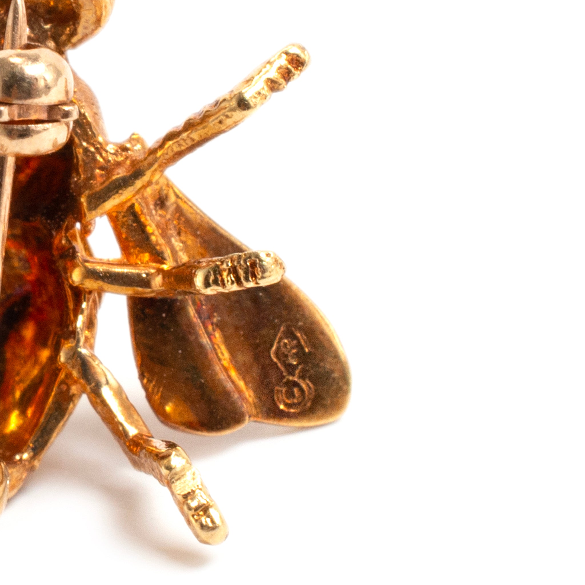 Vintage Herbert Rosenthal 18K Yellow Gold Ruby Eyes Bumble Bee Pin