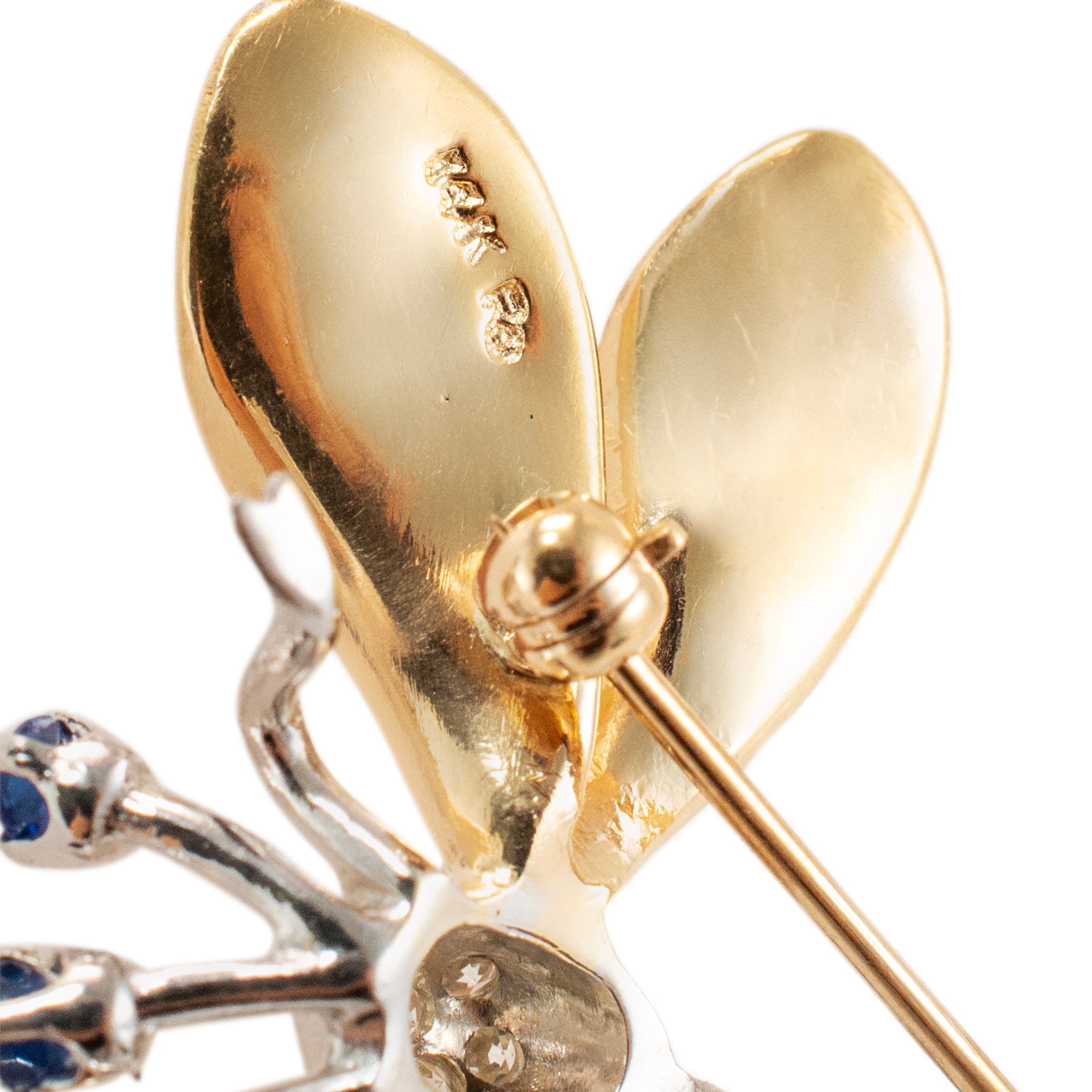 Vintage 14K Yellow and White Gold Sapphire and Diamond Dragonfly Brooch