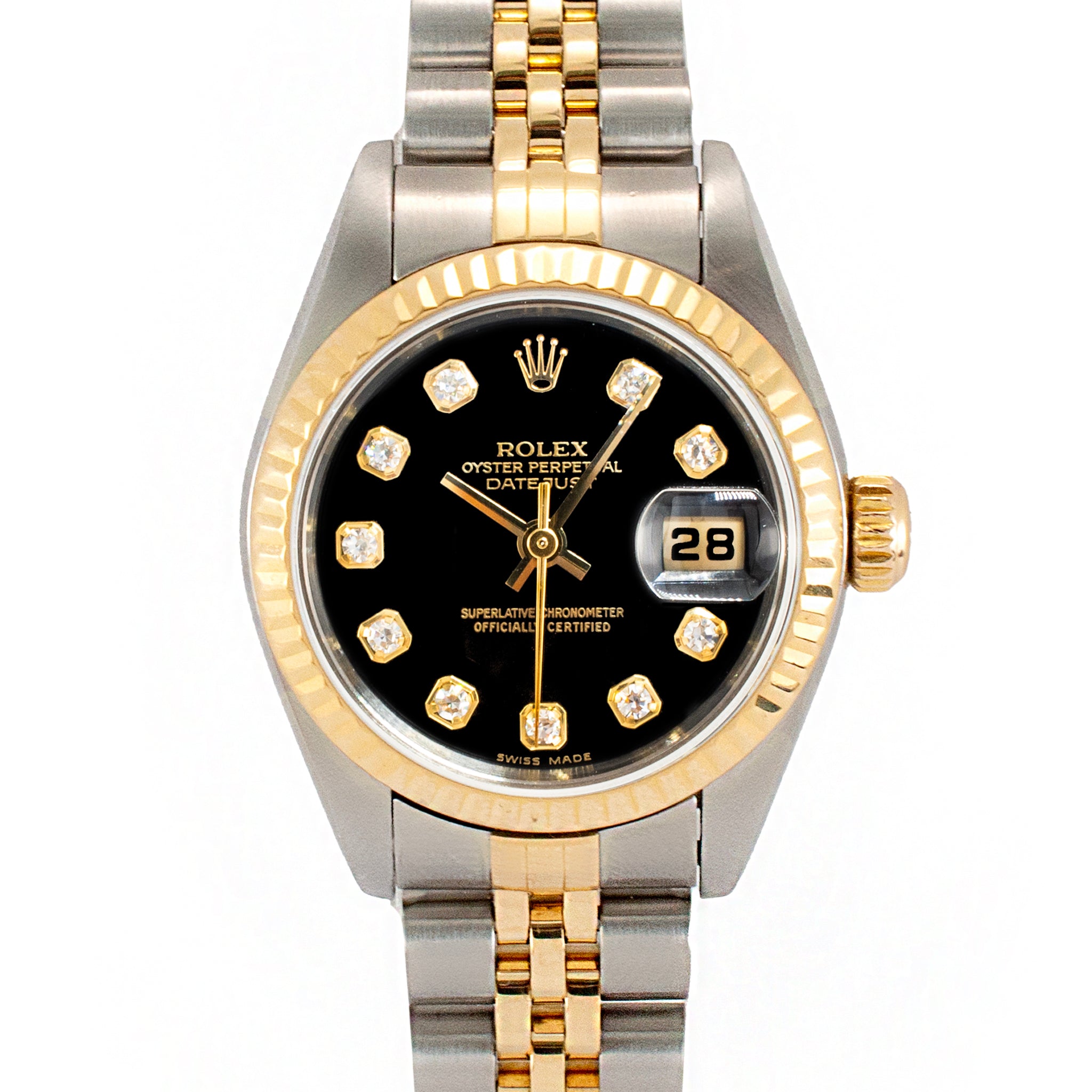 2003 Rolex Lady Datejust 26MM 79173 Black Diamond Jubilee Gold Steel Watch