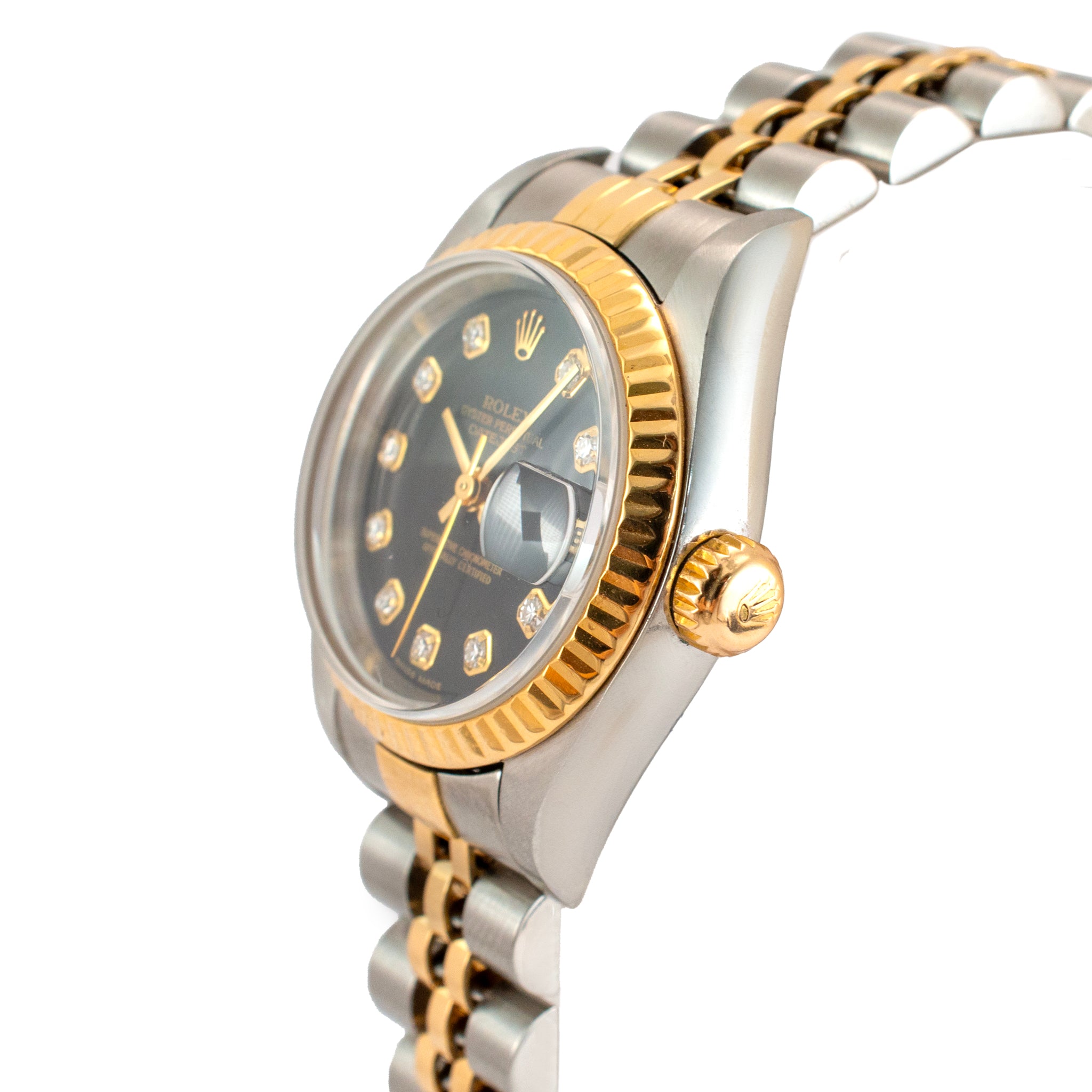 2003 Rolex Lady Datejust 26MM 79173 Black Diamond Jubilee Gold Steel Watch