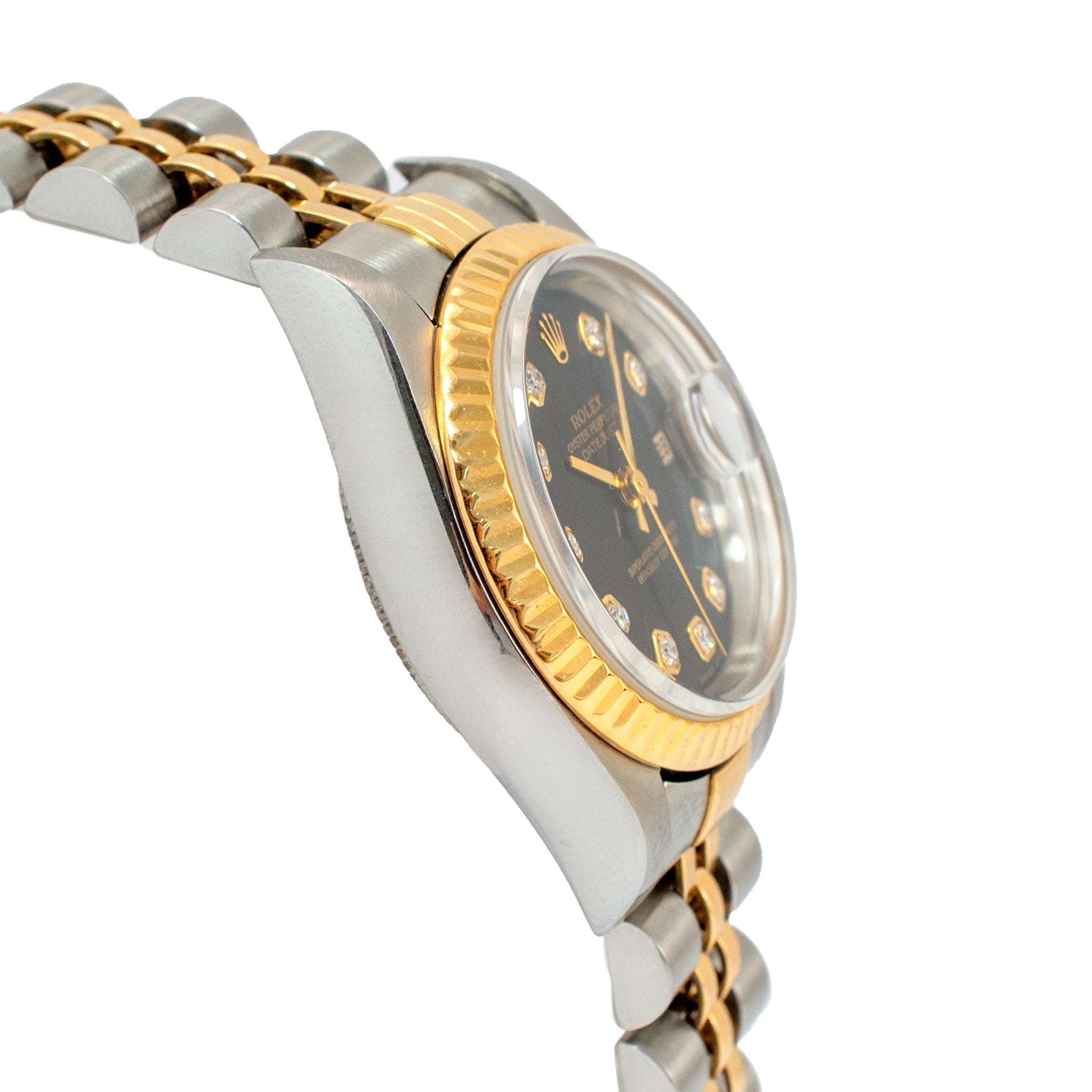 2003 Rolex Lady Datejust 26MM 79173 Black Diamond Jubilee Gold Steel Watch
