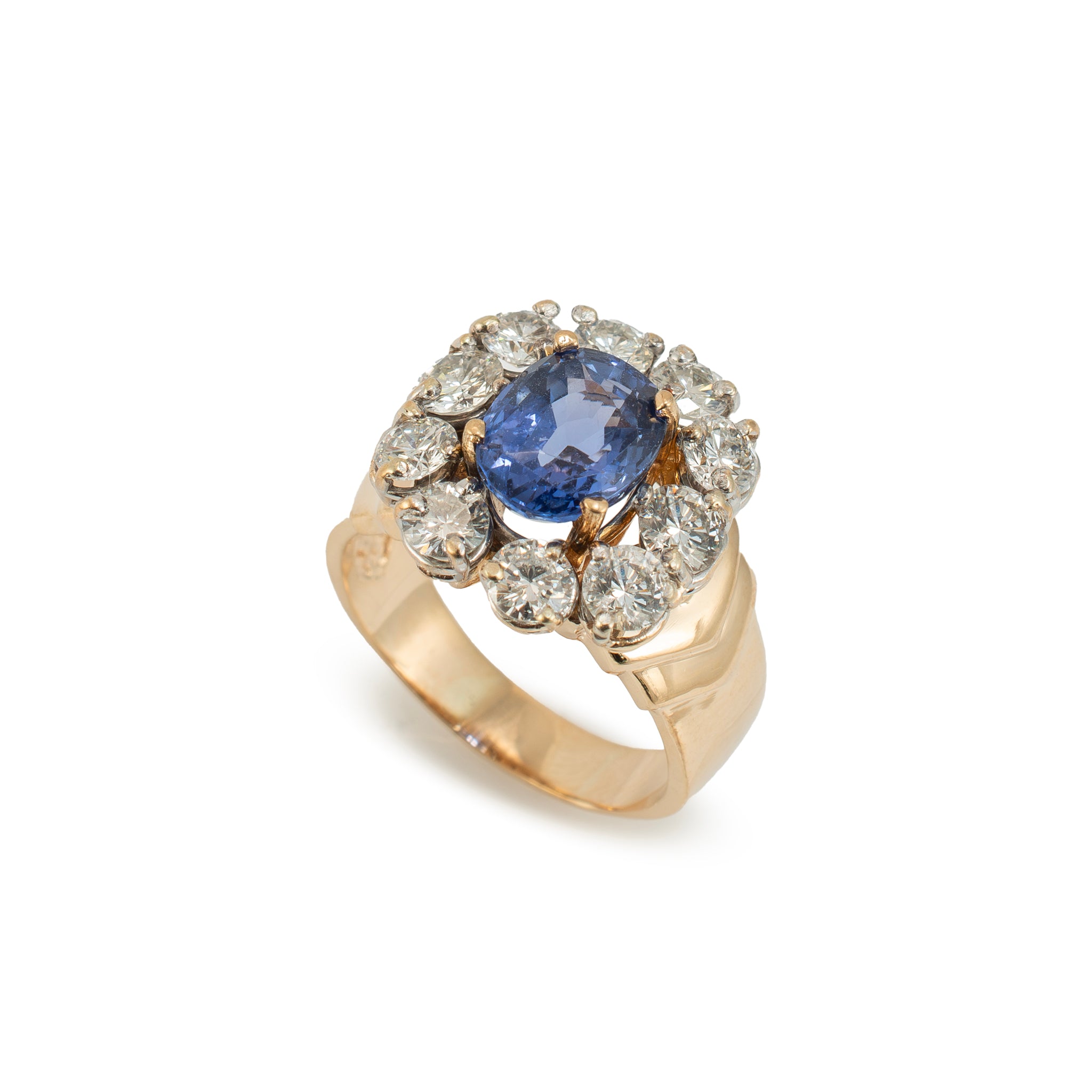 Vintage 14K Yellow Gold 2.88ct Gia Ceylon Sapphire Halo Diamond Cocktail Ring