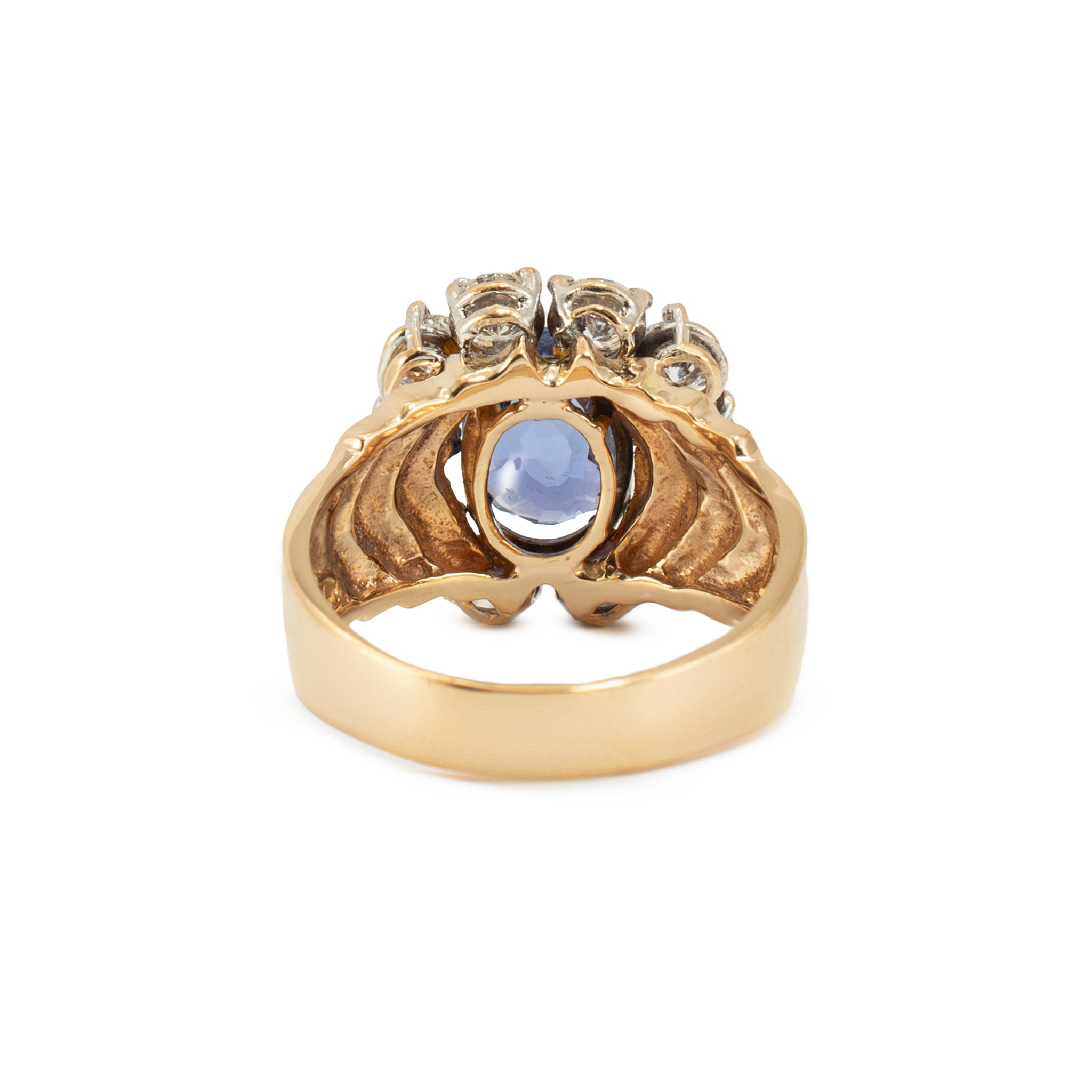 Vintage 14K Yellow Gold 2.88ct Gia Ceylon Sapphire Halo Diamond Cocktail Ring