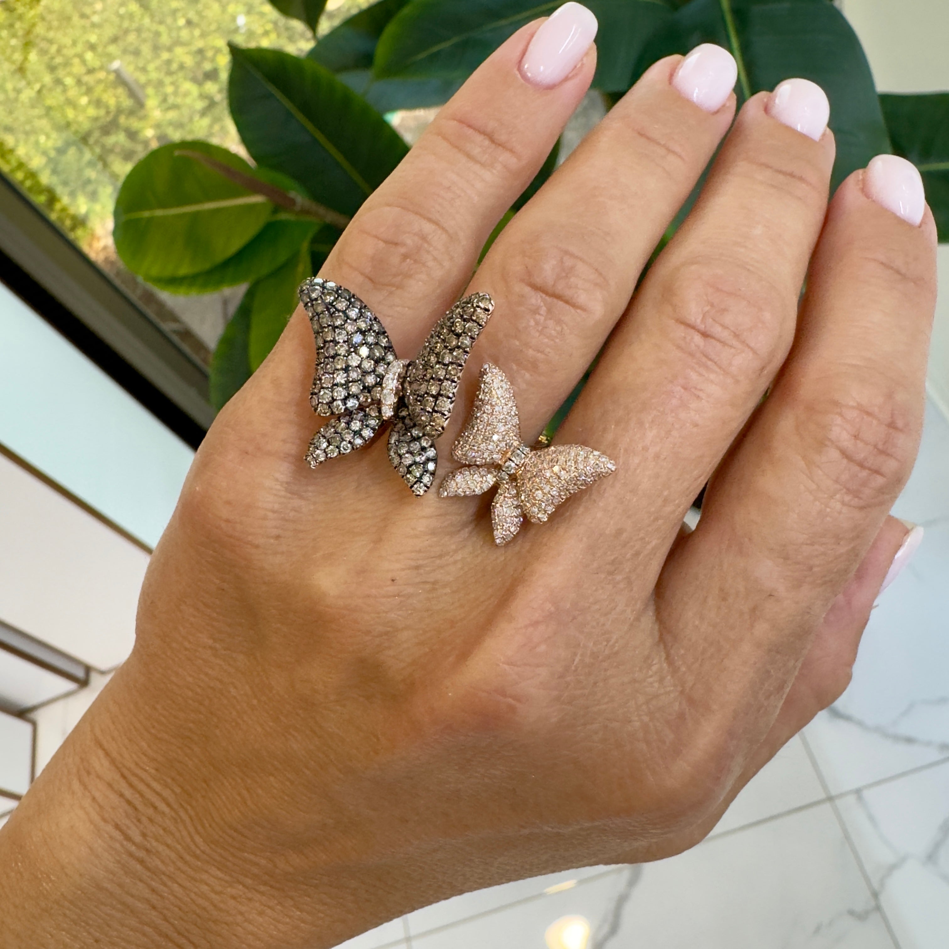 Effy Limited Edition 14K Rose Gold Brown & White Diamond Butterfly Cocktail Ring