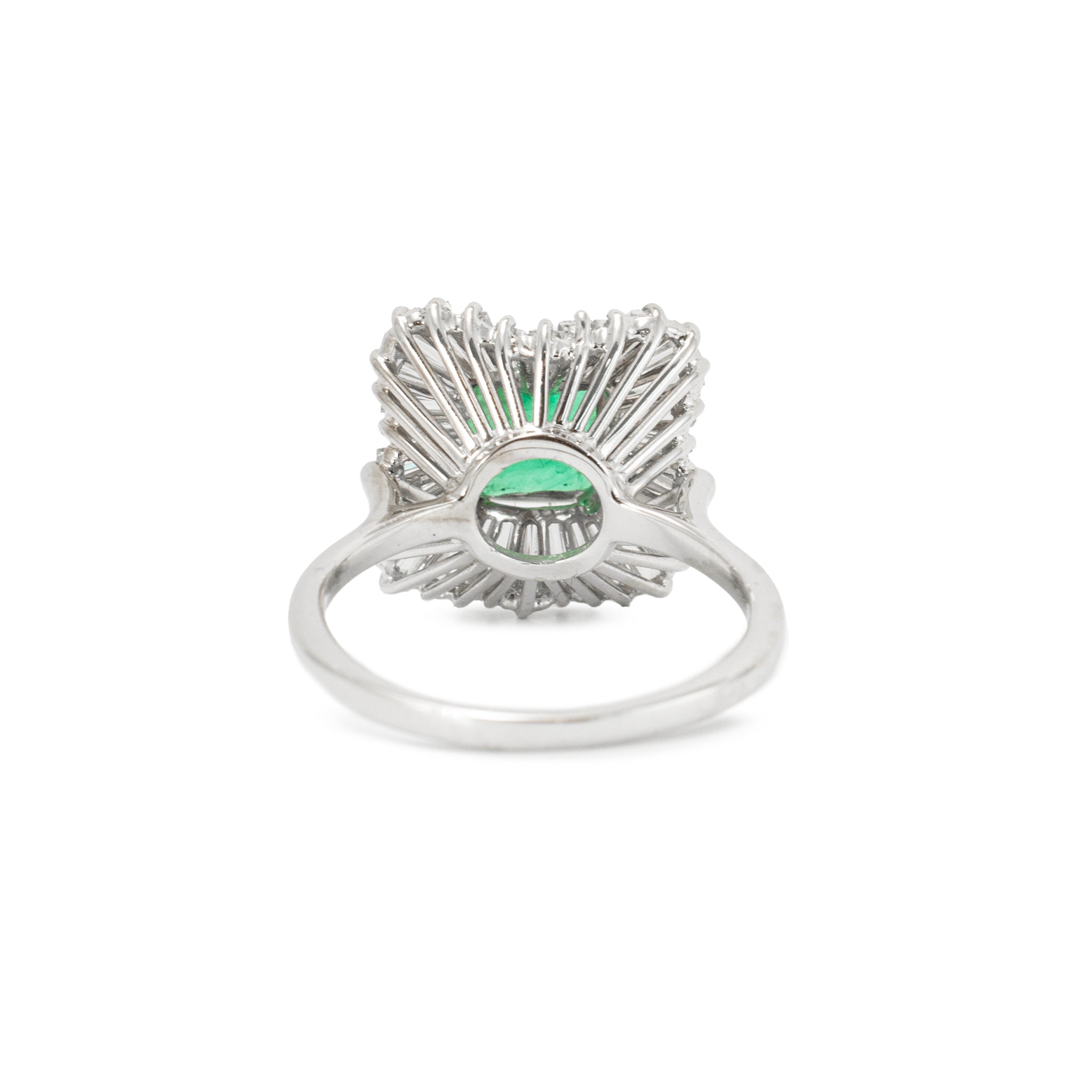 14K White Gold GIA 3.79 Ctw Emerald Baguette Diamond Ballerina Cocktail Ring