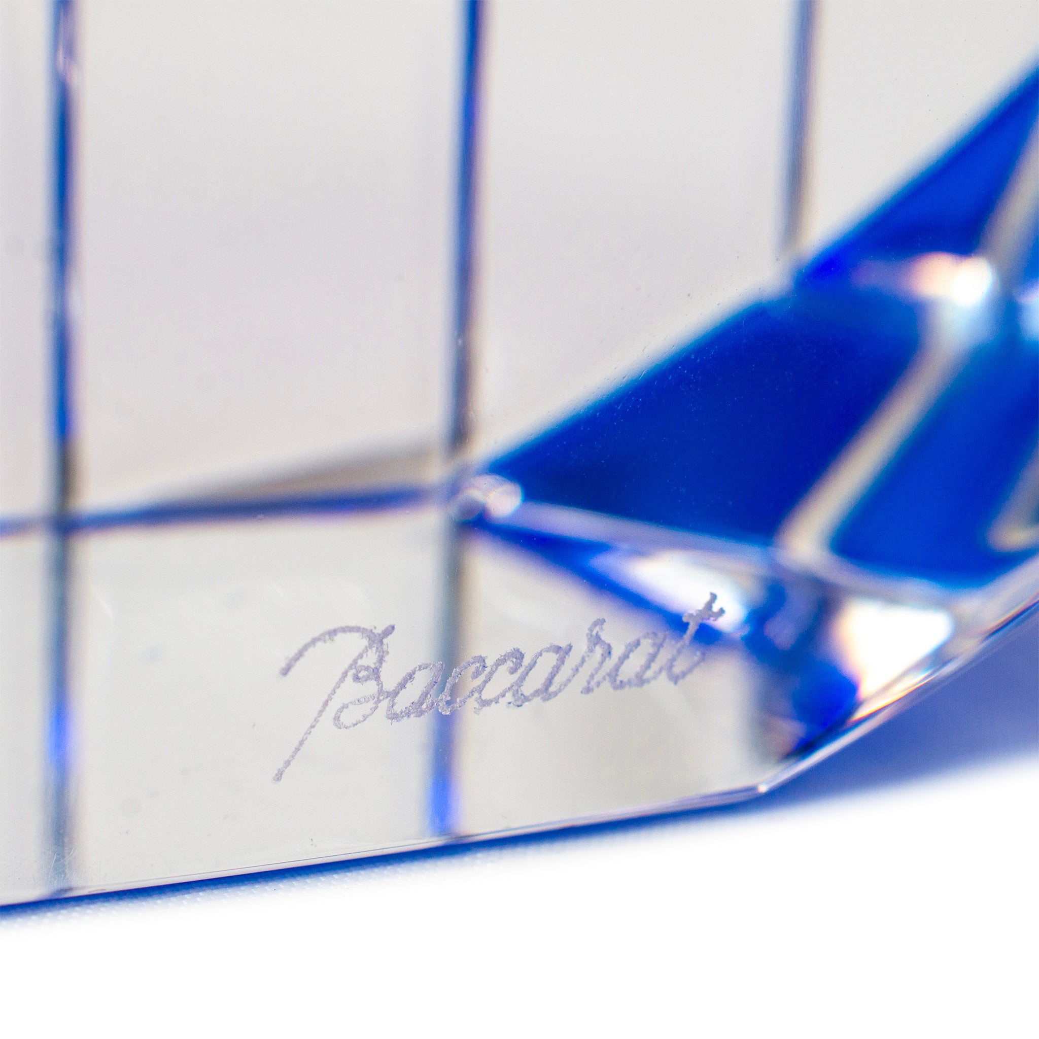 Baccarat France Crystal Neptune Elegant Clear Cobalt Blue Glass Vase