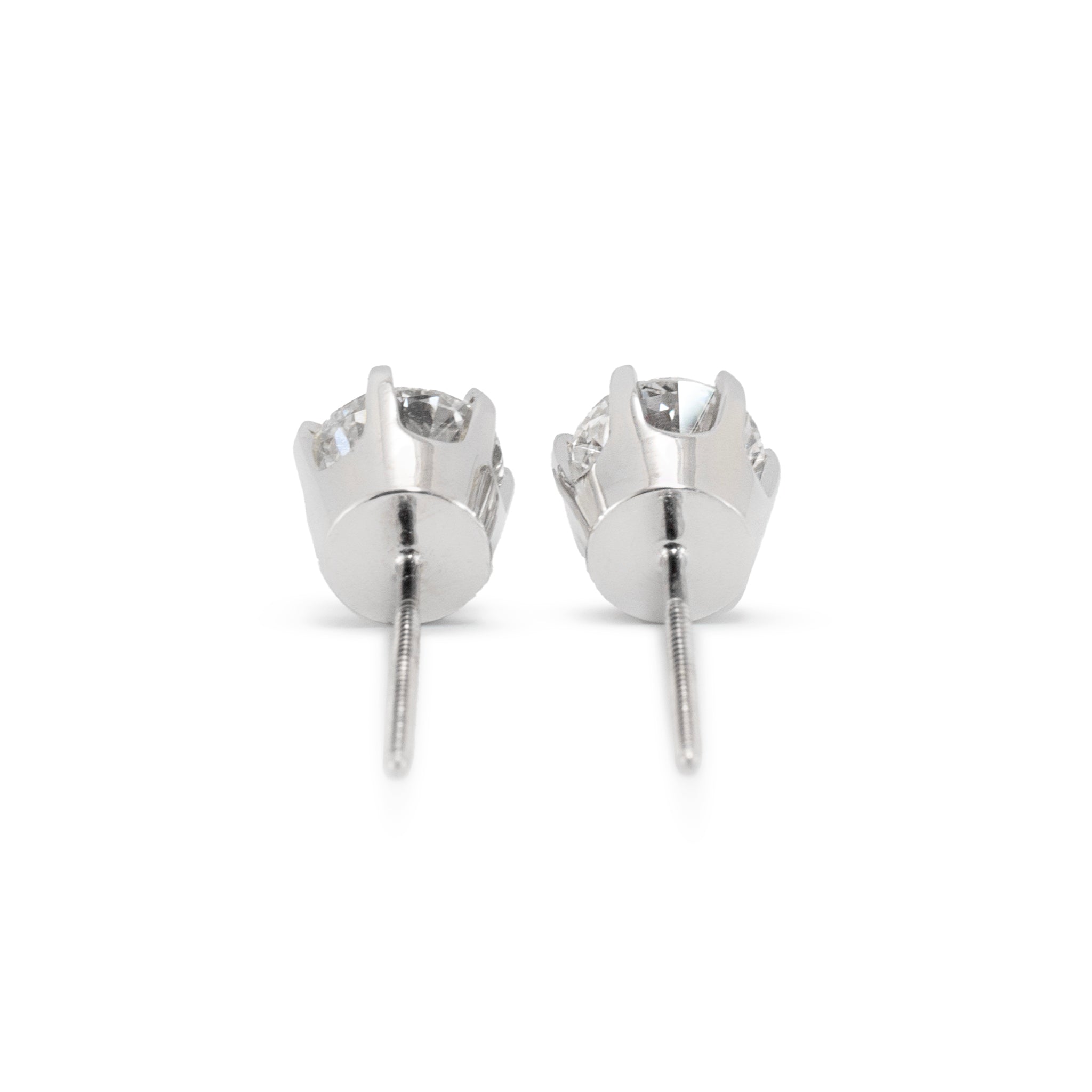 14K White Gold 6 Prong Screw Back 2.60 CT Round Diamond Stud Earrings