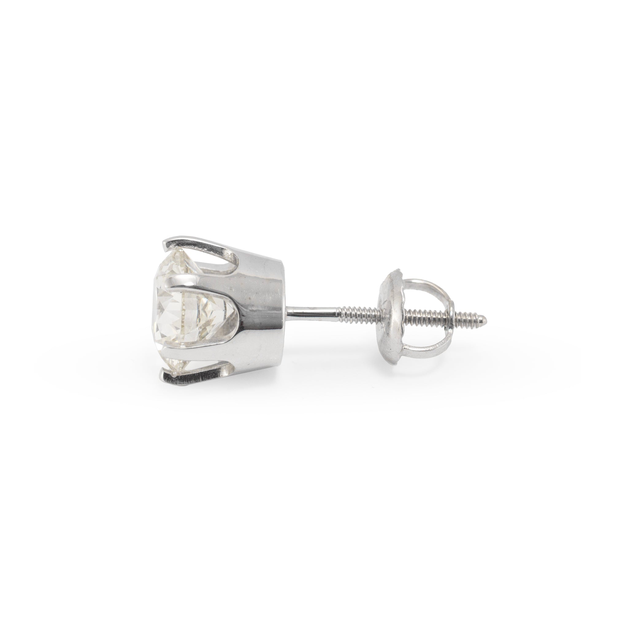 14K White Gold 6 Prong Screw Back 2.60 CT Round Diamond Stud Earrings