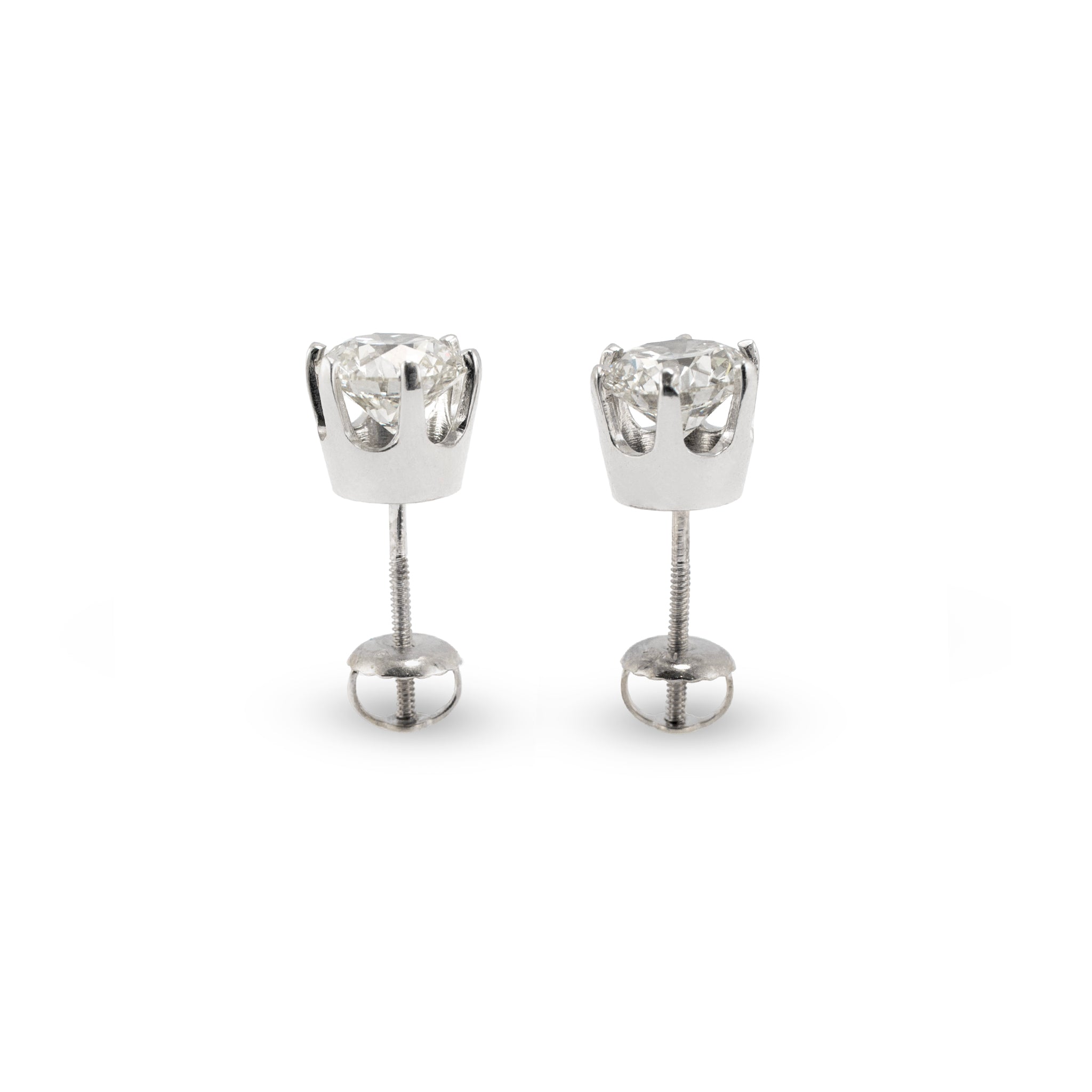 14K White Gold 6 Prong Screw Back 2.60 CT Round Diamond Stud Earrings