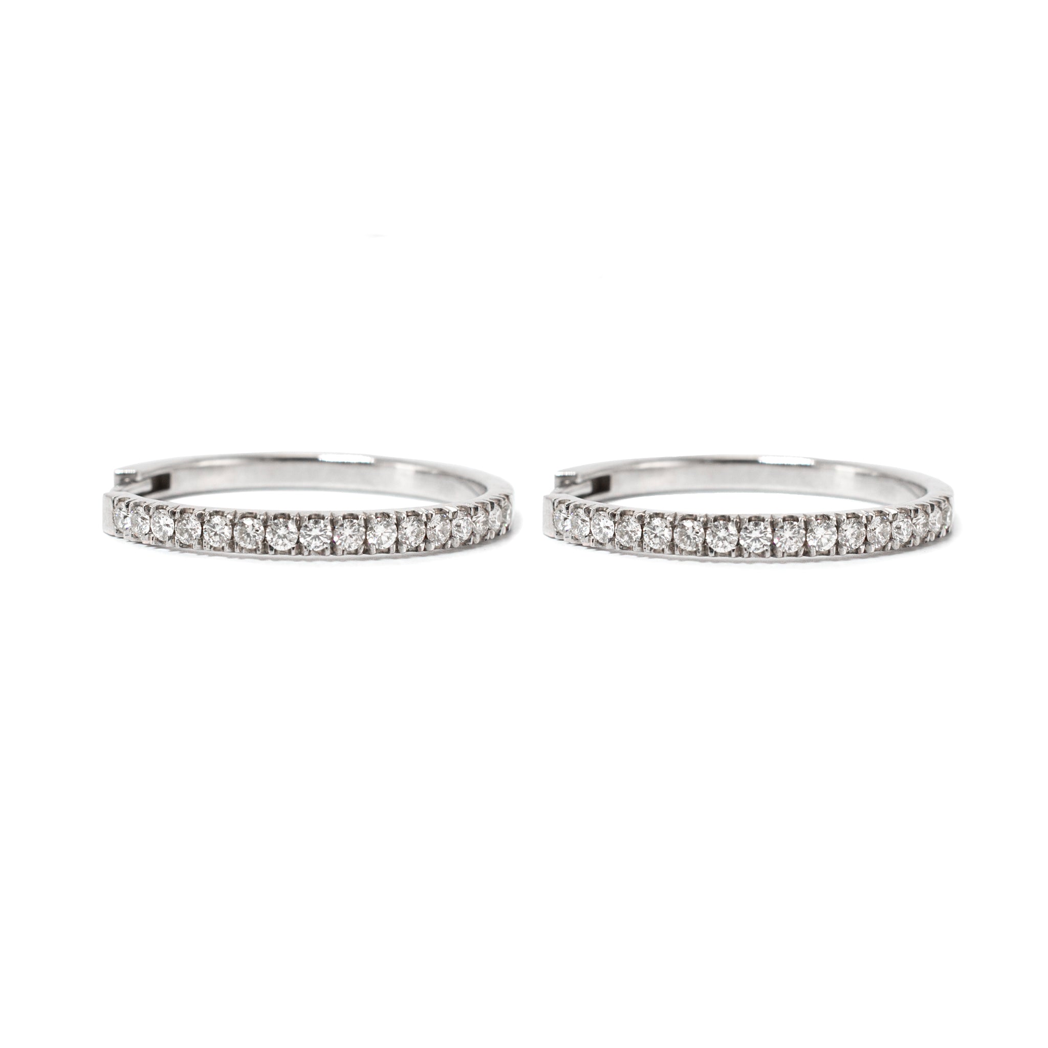Ladies 14K White Gold Half Eternity 1.22ct Pave Diamond Hoop Earrings