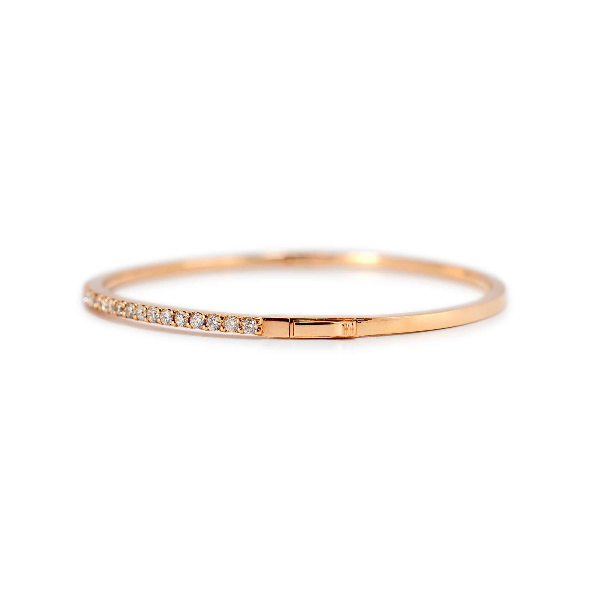 14K Rose Gold Half Eternity Tennis 1.35ct Diamond Bangle Bracelet