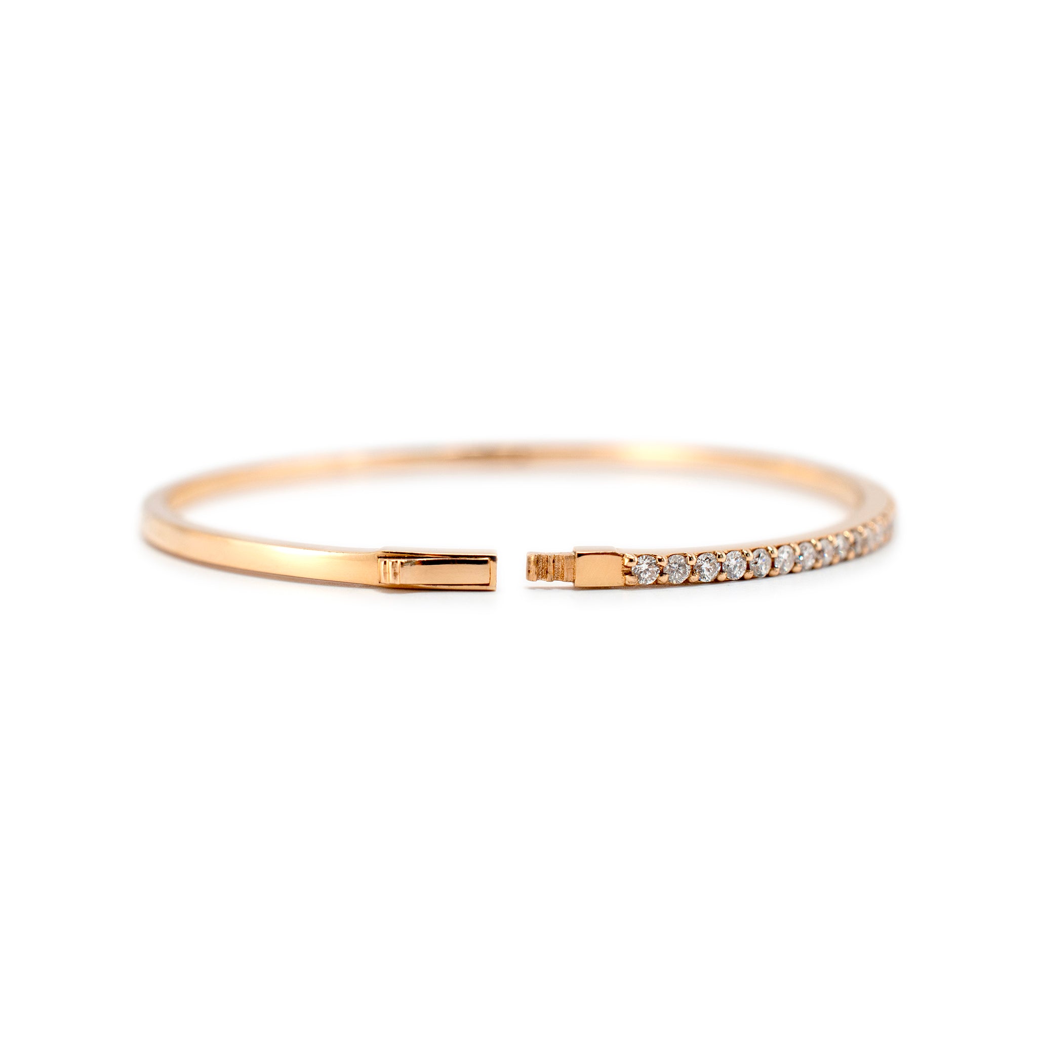 14K Rose Gold Half Eternity Tennis 1.35ct Diamond Bangle Bracelet
