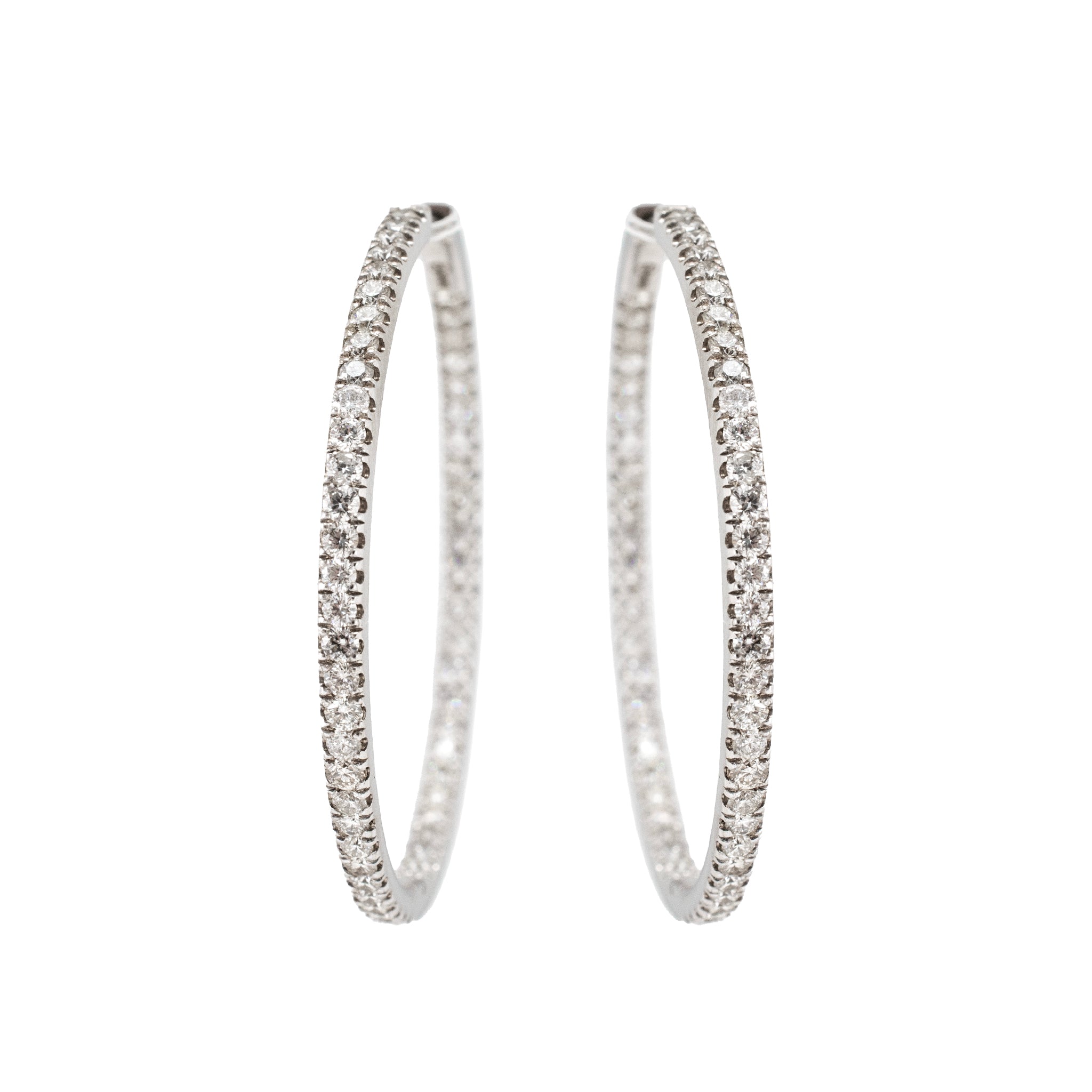 Ladies 14K White Gold Inside Out 3.23ct Pave Diamond Hoop Earrings